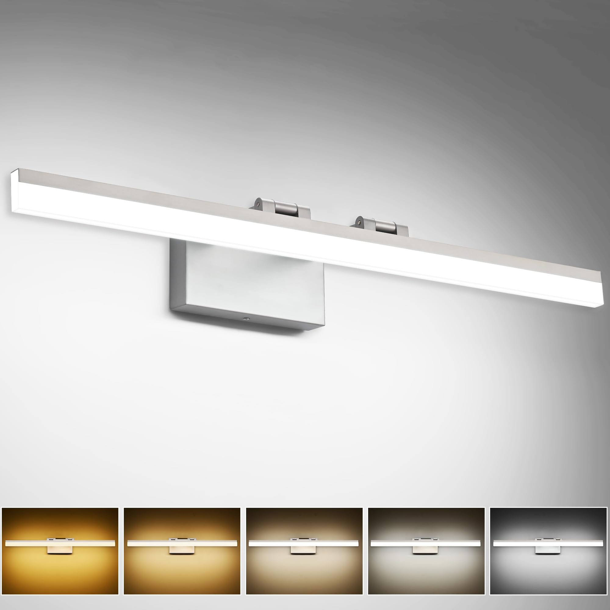 SOLFART Dimmable Bathroom Vanity Light Fixture, 31.5 Inch, 5 Color Temperature, Aluminum, Brushed Nickel, Model 8778-810mm-NK-5CCT