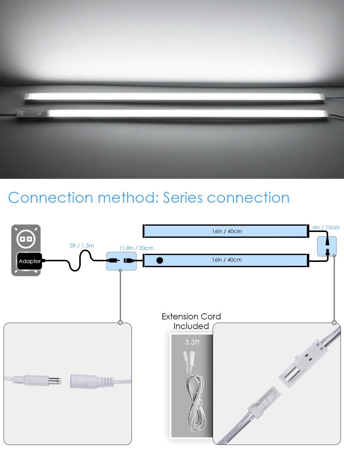 Auyihomu Under Cabinet Motion Sensor Lighting Indoor Plug In, 16'' 12V Led Under Counter Lights Super Bright Ultra Thin Magnetic