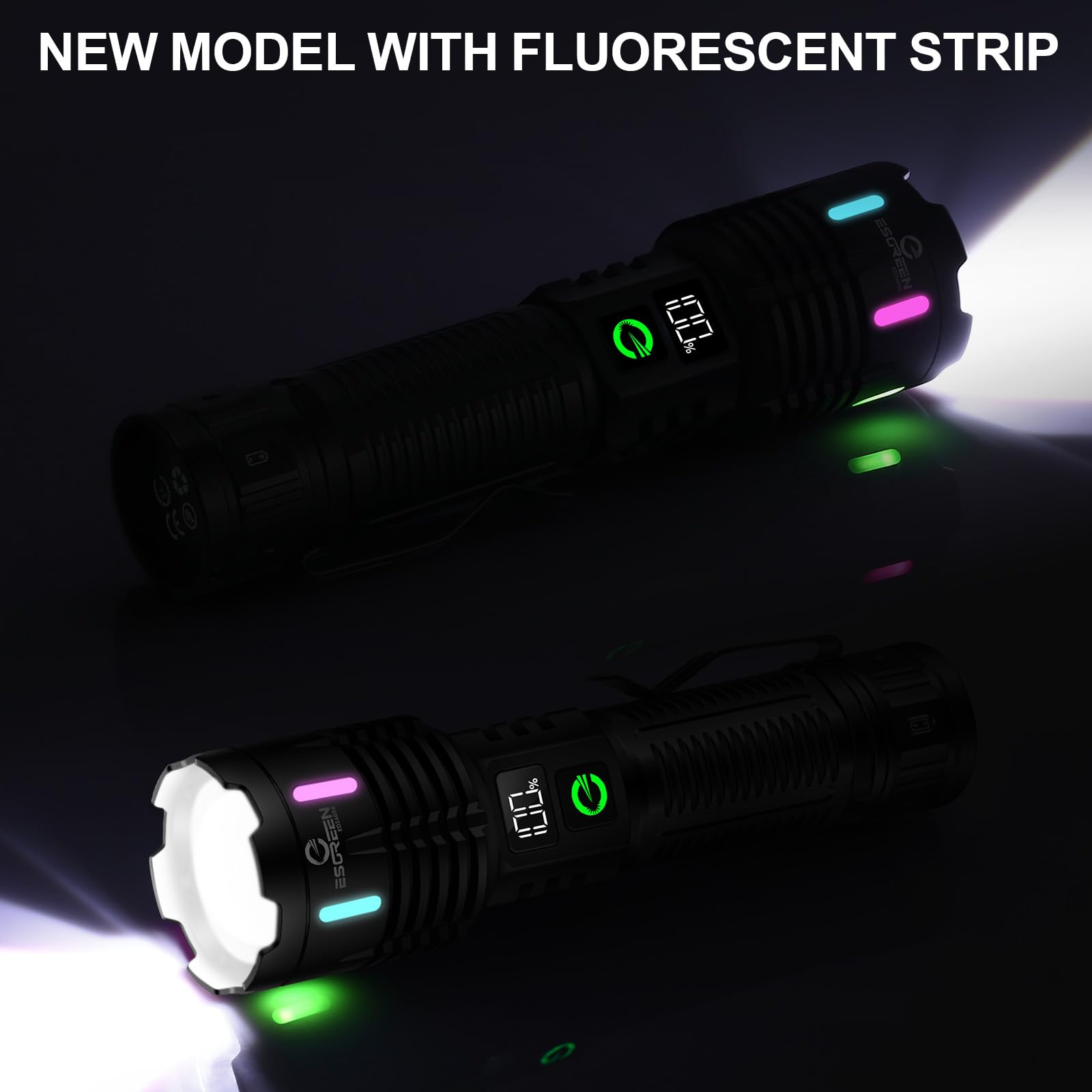 Esgreen Rechargeable Flashlight 2000 Lumens - USB C, 3280ft Range, Black, Model ED2405B