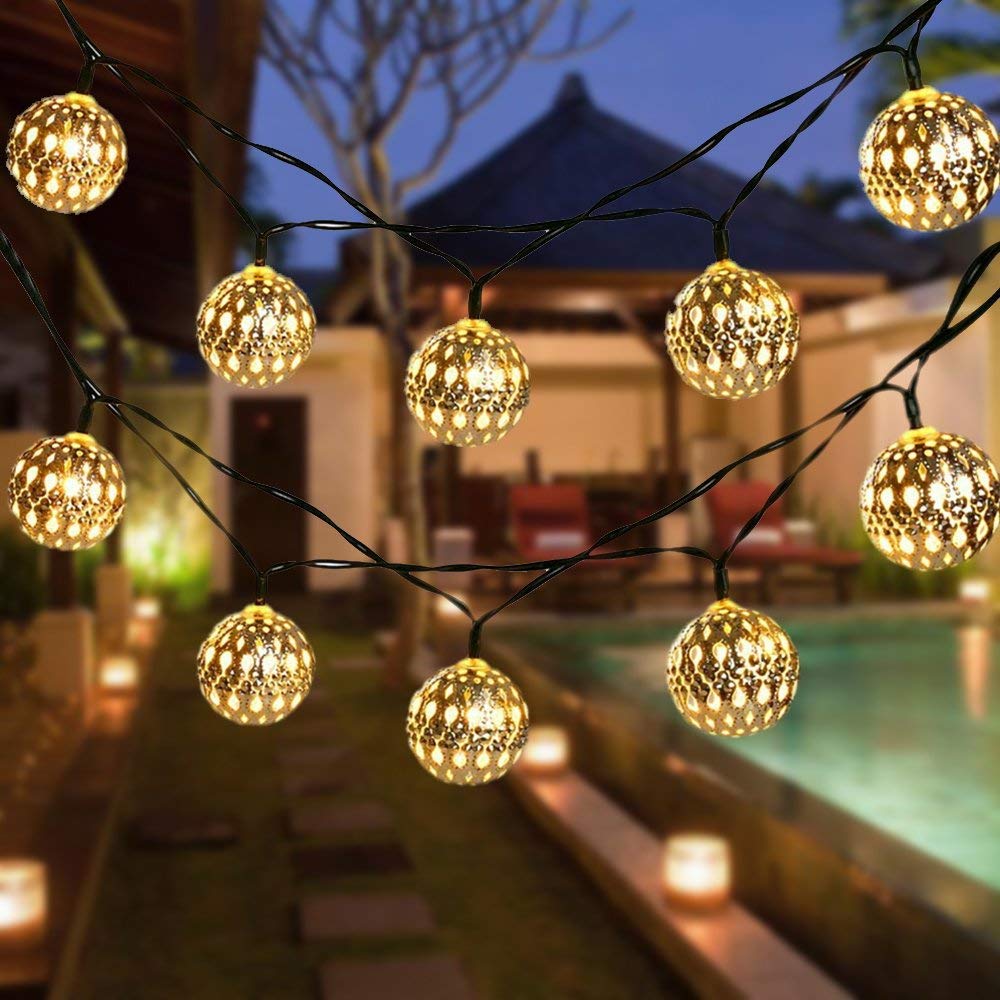 Globe String Lights, CMYK 20 Ft 40 Balls Waterproof LED Fairy Lights, Outdoor Starry Lights Solar Powered String Lights, Decorat