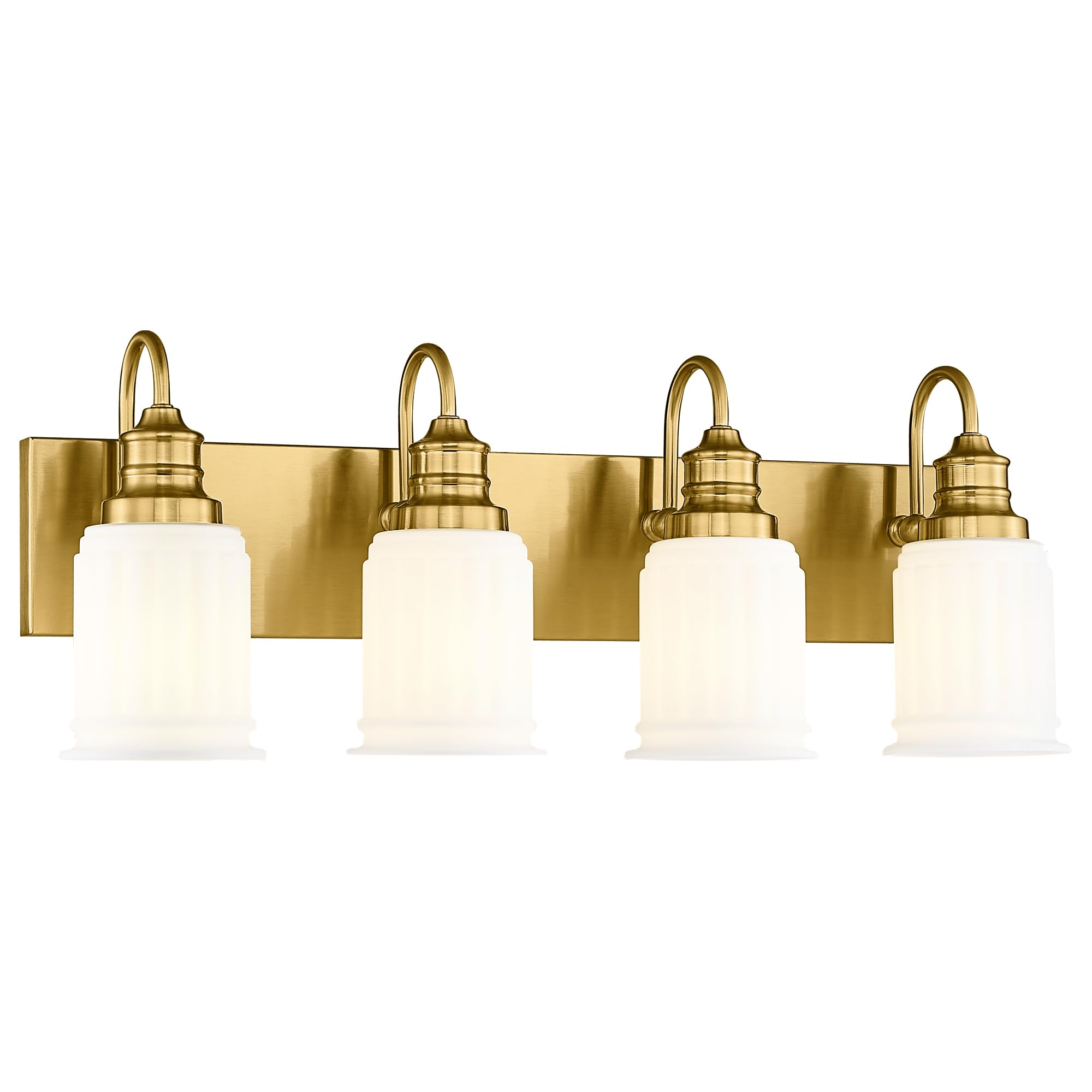 Bathroom Light Fixtures 4-Lights  HWH Brushed Gold Vanity Light Modern Bathroom Vanity Lights Over Mirror  26 Antique Brass Vanity Light with Frosted White Bell-Shaped Fluted Glass  5HZG106B-4W BG