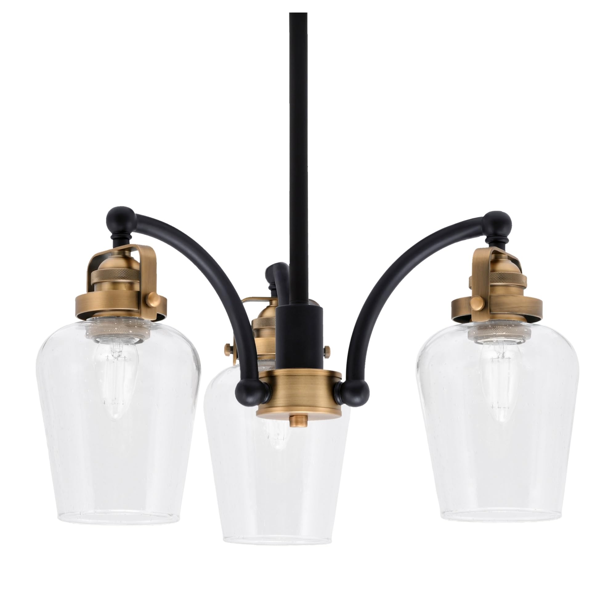 Easton Downlight, 3 Light, Chandelier Shown In Matte Black & Brass Finish With 5&quot; Clear Bubble Glass