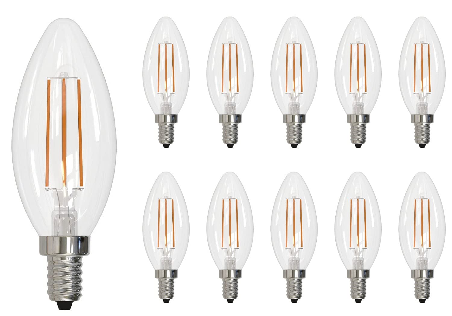 Bulbrite LED Filament Light Bulb E12 Candelabra Base 3000K Soft White 5W 500 Lumens 10-Pack Clear Glass