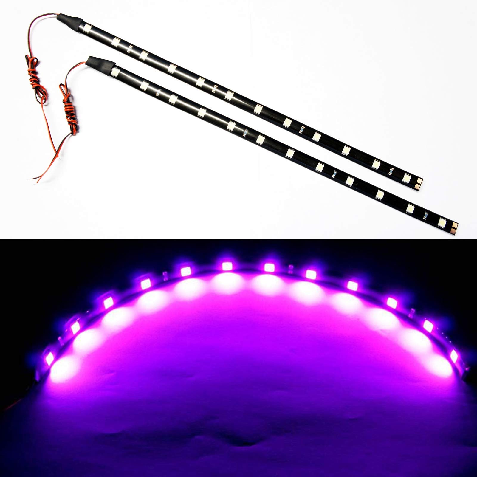 SOCAL-LED LIGHTING 30cm 12 Purple Flexible LED Bands High Power Bright 5050 12 SMD Car DRL Under Dash Accent Light  Waterproof  Cuttable  Pack of 2