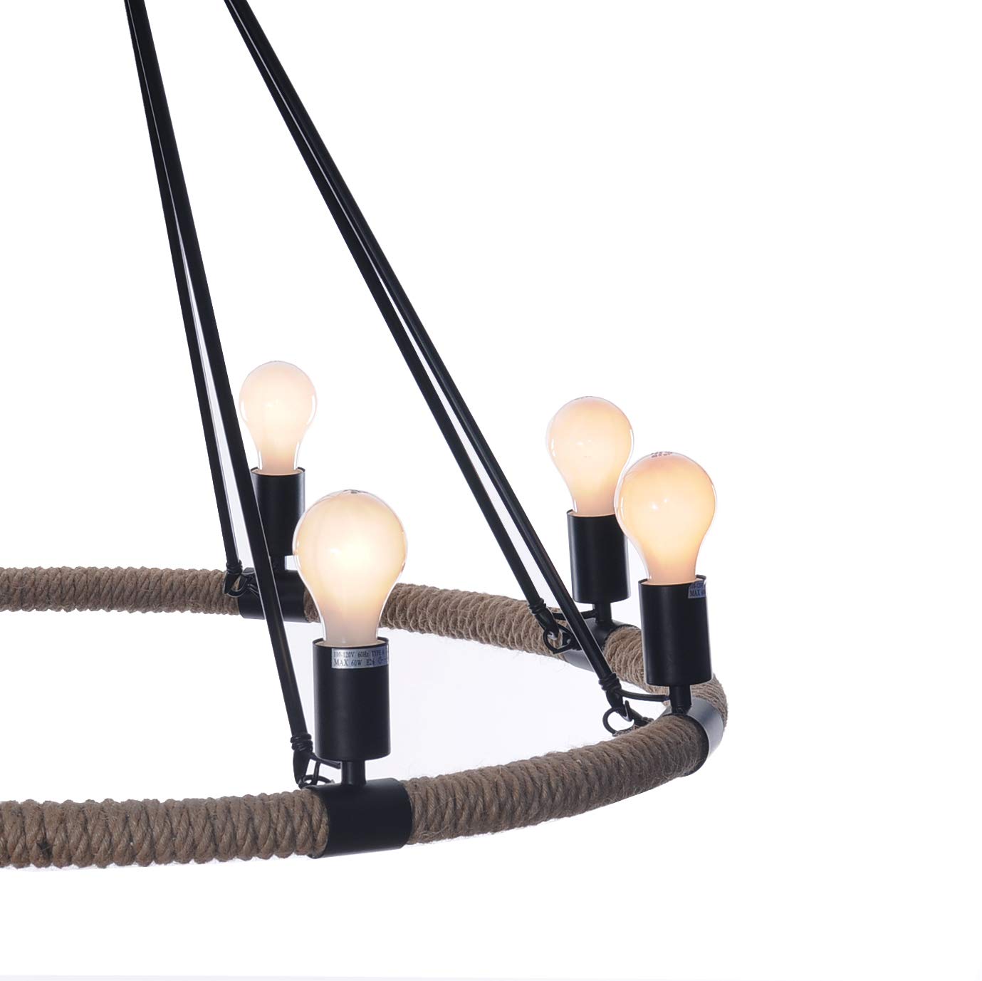 HomeRoots Pendant Lamp, 8 Bulbs, Iron, 32in x 37in x 32in, Rope Design