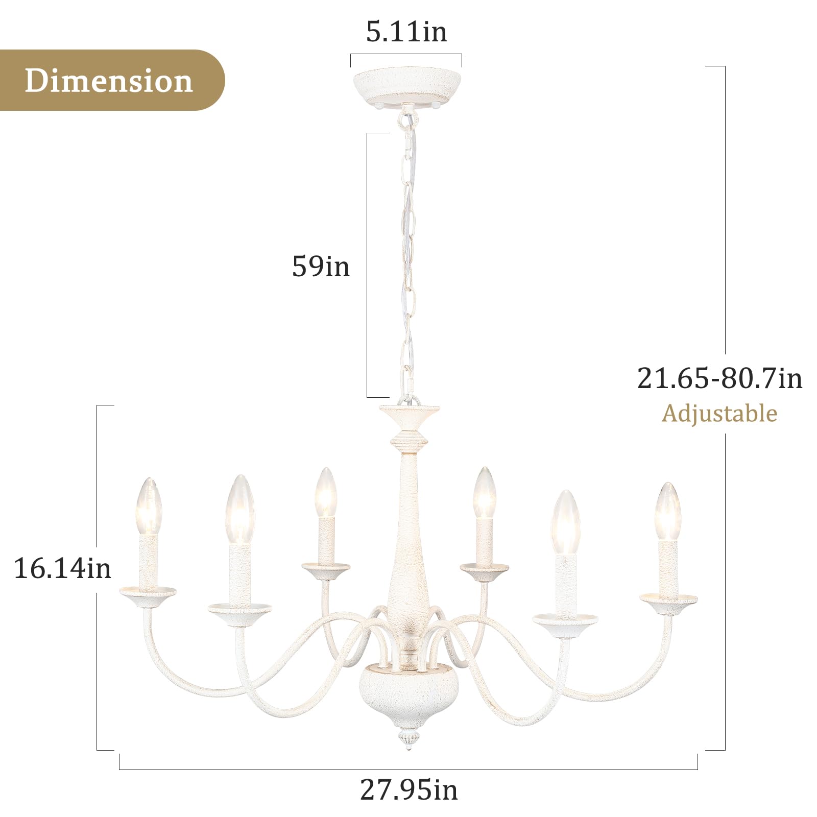 Generies Farmhouse Chandelier For Dining Room Light Fixture French Country Chandelier 6 Lights Rustic Kitchen Pendant Lights Whi