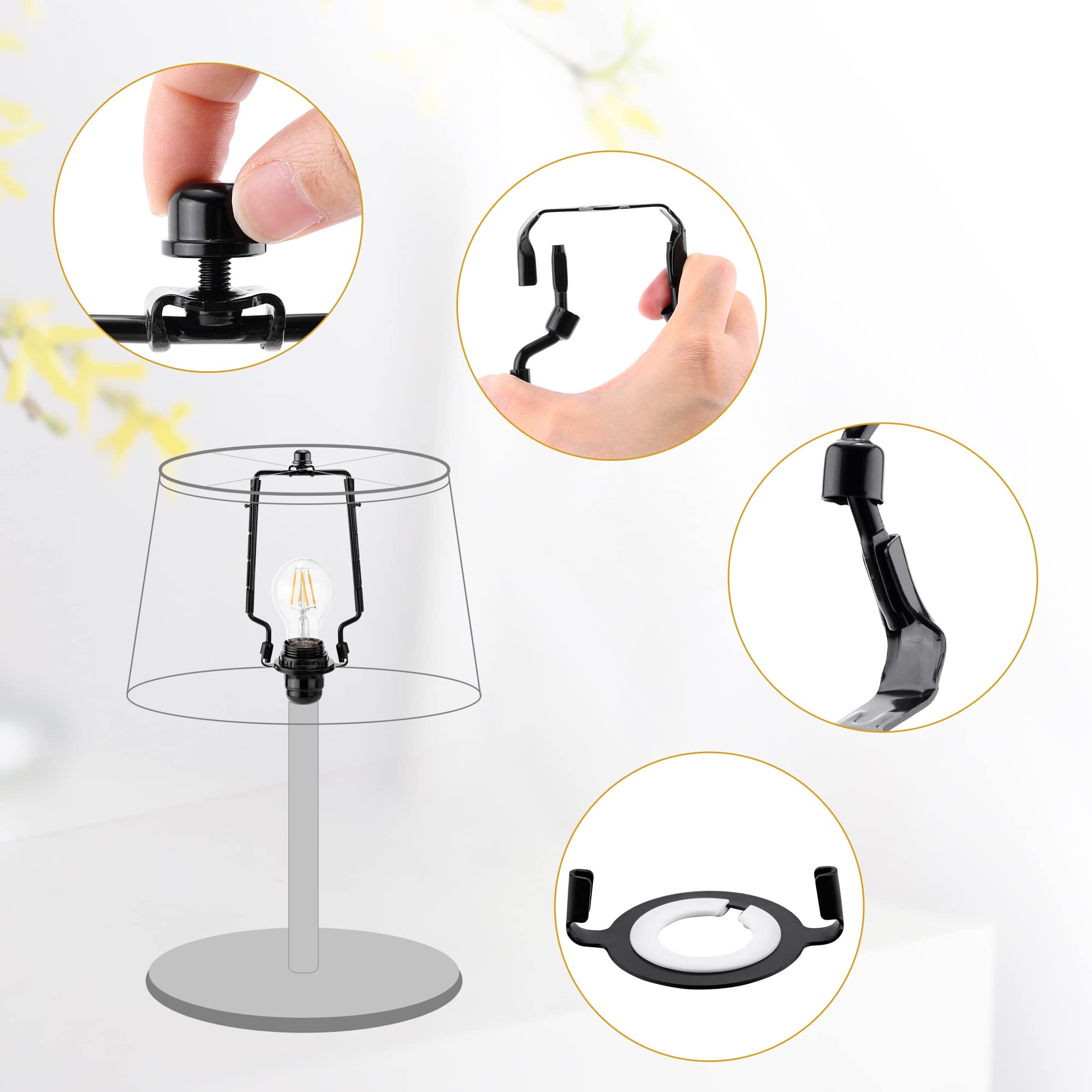 Mornajina 7 8 9 10 Inch Lamp Shade Harp Holder, Adjustable Lamp Harps And Finals, Fit Both Standard Lamp Rod And E26 E27 Light B