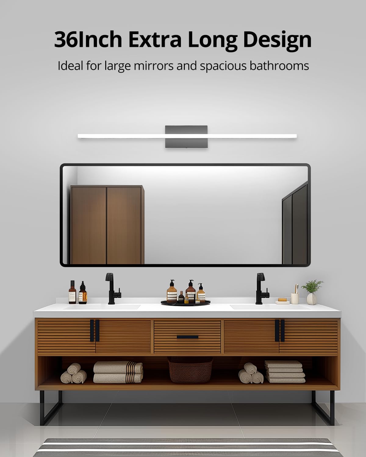 Combuh LED Bathroom Vanity Light Bar 36 Inch Black 20W Acrylic IP44 Over Mirror Cool White 6000K Model 6270