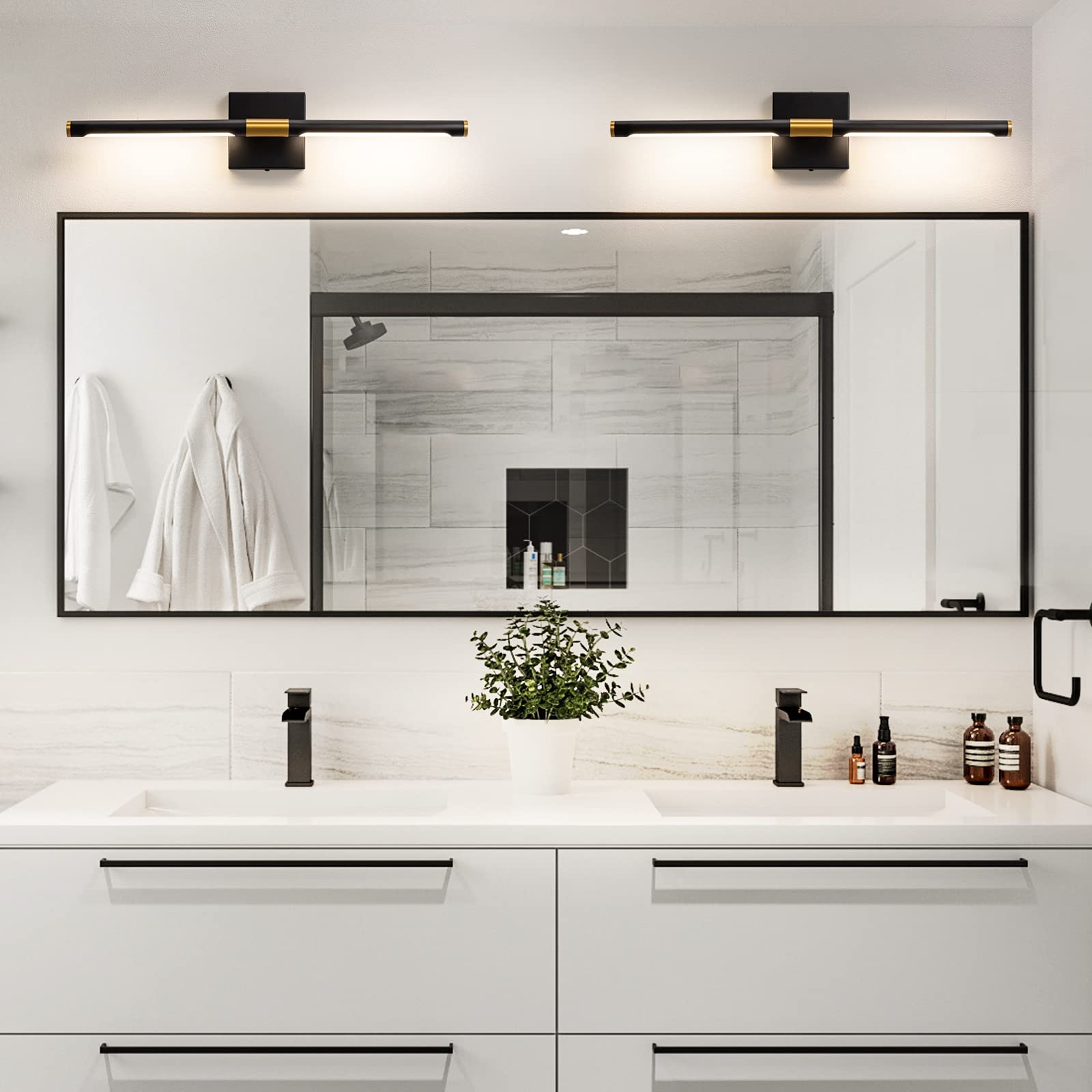 Faziyo 24" Black Gold LED Vanity Light Fixture for Bathroom & Mirror, Model 8043, Metal Sconce, Modern Design