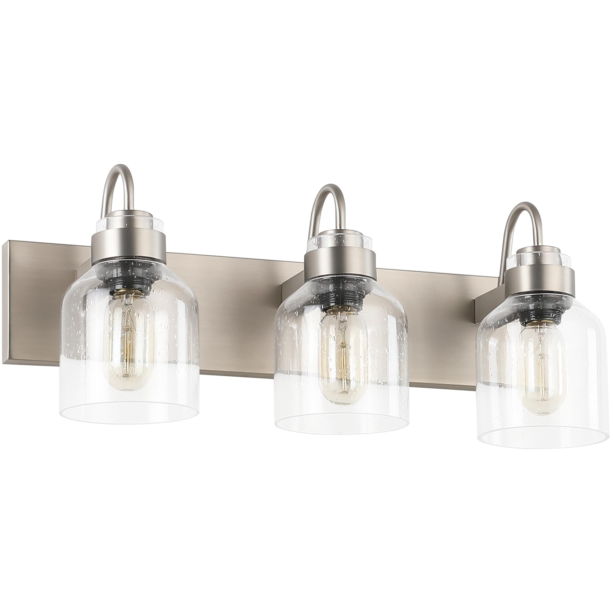PRESDE 3-Light Bathroom Vanity Light Fixtures Brushed Nickel with Bubble Glass Shades