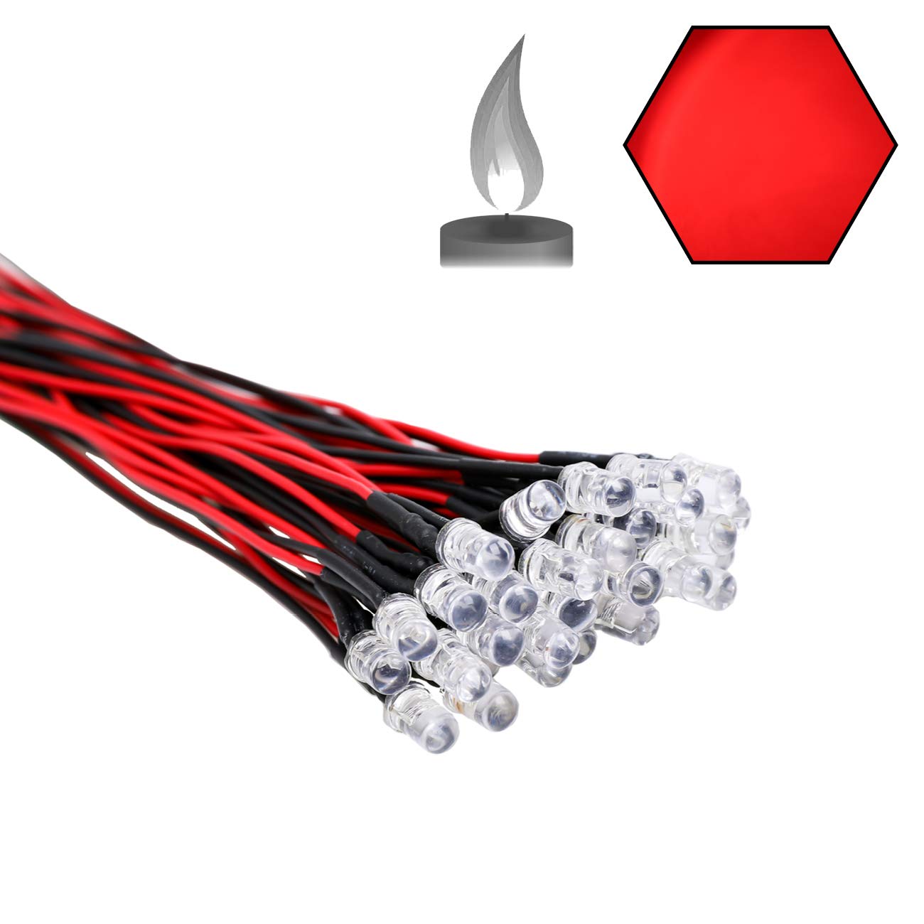 EDGELEC 30pcs 12 Volt 5mm Red Flicker LED Lights Emitting Diodes (Candle Flickering Lights) Pre Wired 7.9 inch DC 12v LED Light Clear Lens Small LED Lamps