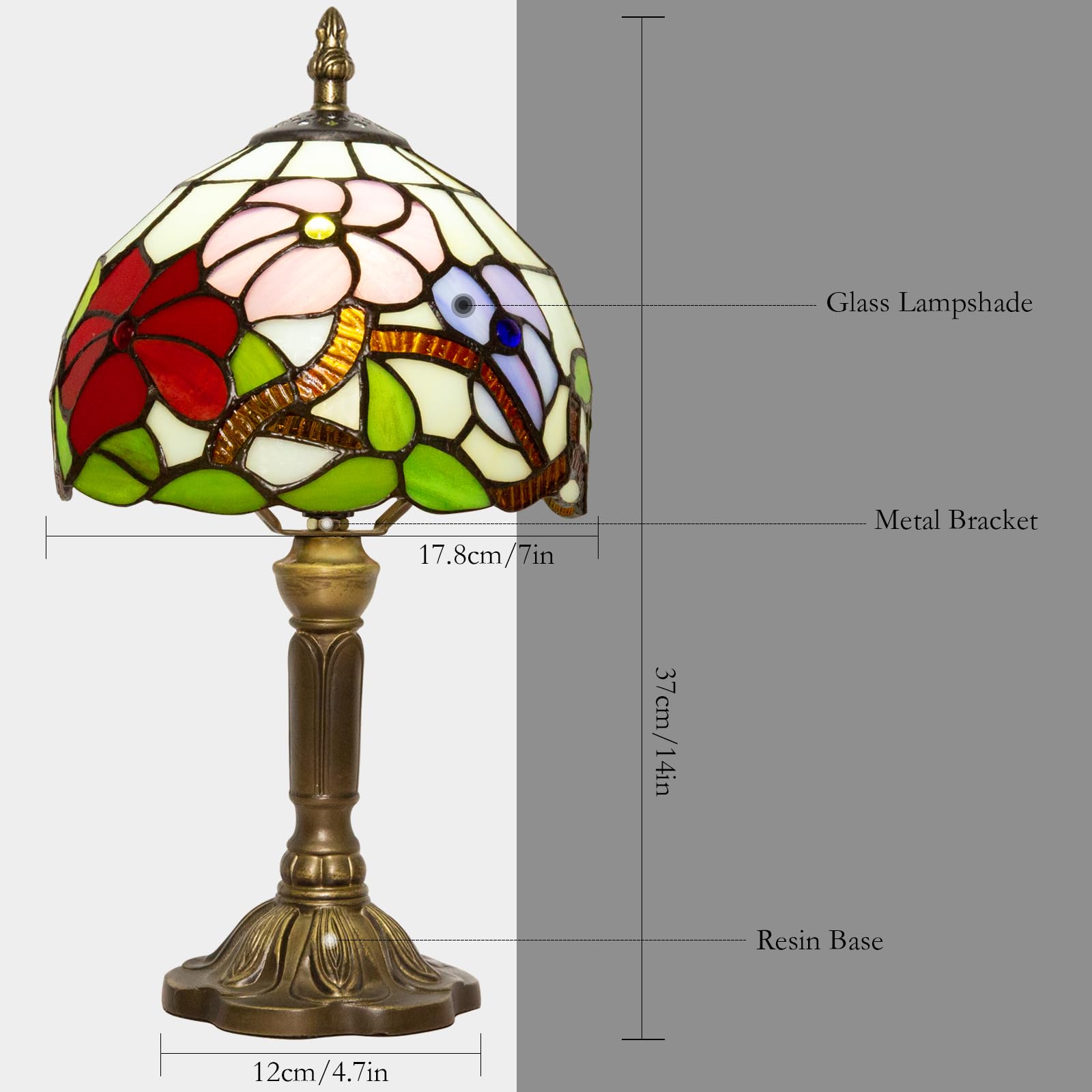 Ppbmocw Stained Glass Lamp,8X14 Inches Small Tiffany Lamp For Bedside,Antique Office,Living Room (H Three Flowers)