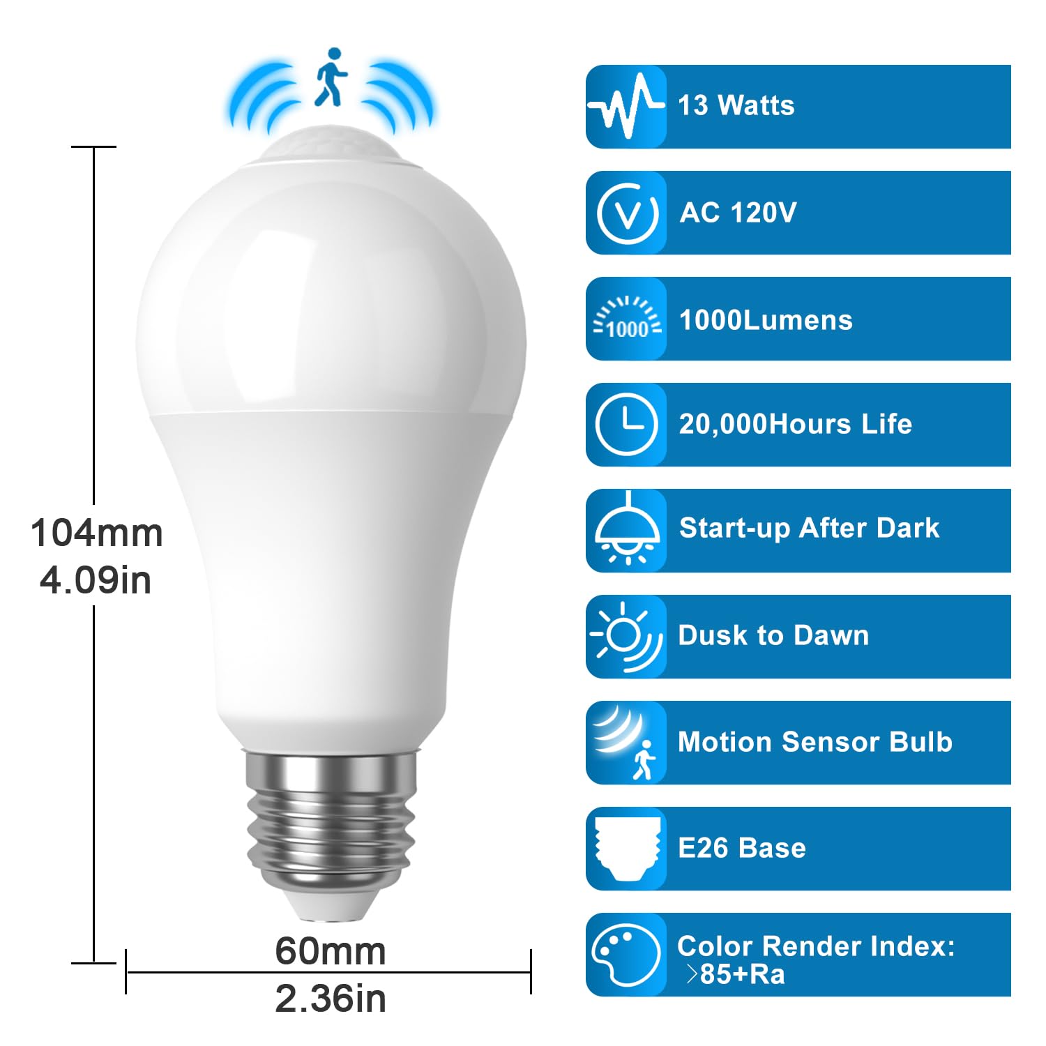 Lanyue Motion Sensor Light Bulb,Activated Detector Light Bulb Indoor,Dusk To Dawn Security Bulb,13W Equivalent 100W,E26 Base 600