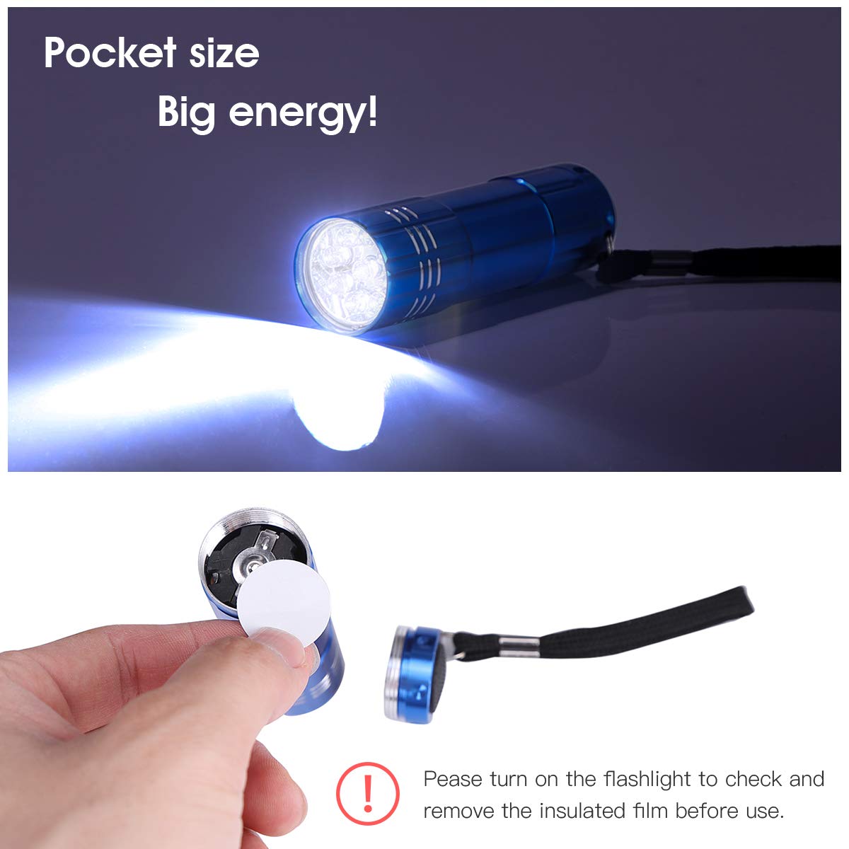 yikosam 9 LED Mini Aluminum Flashlights - 10 Pack with Lanyard, Includes 30 AAA Batteries, Assorted Colors