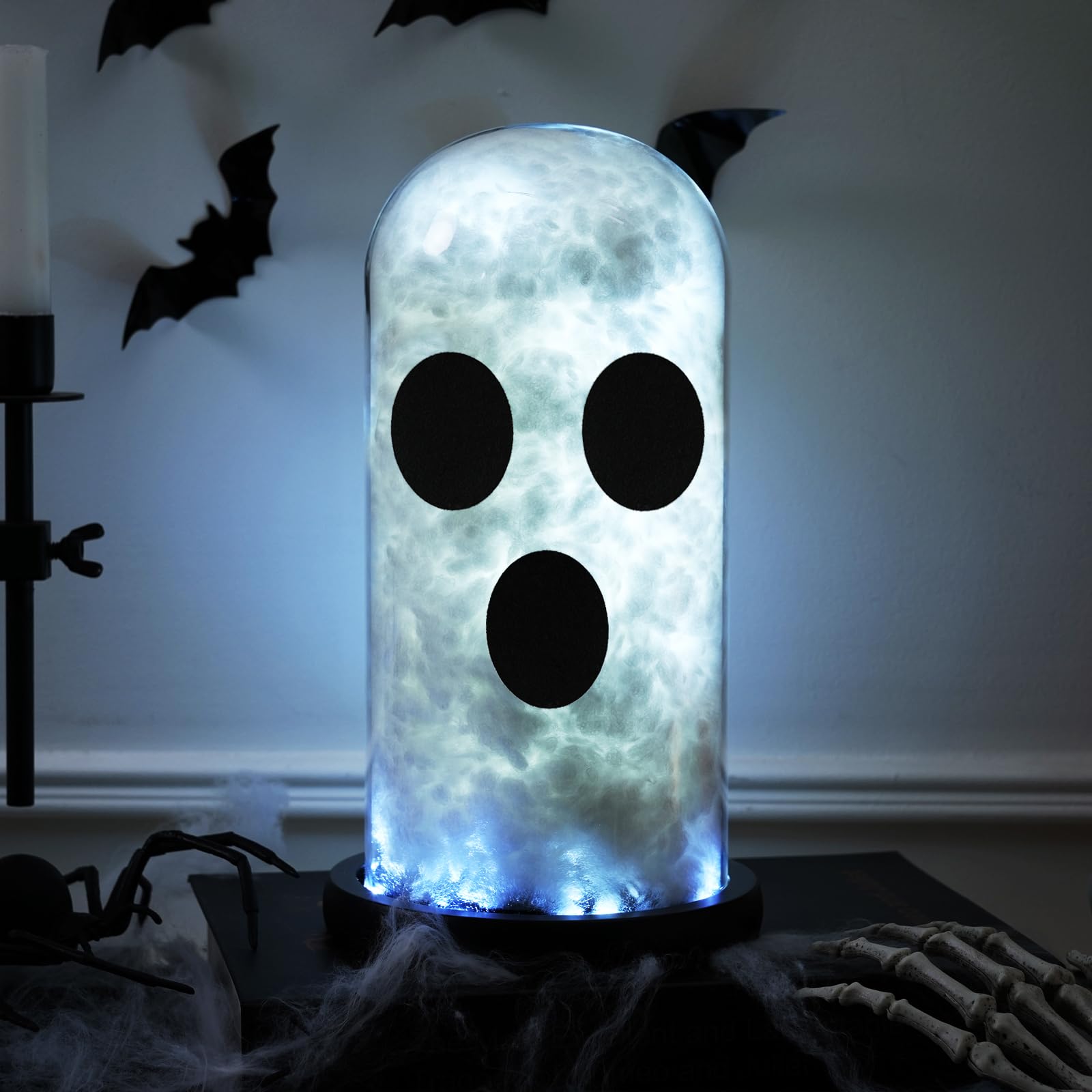 Ghost Halloween Decor, Light Up Ghost Decor in Glass Dome Cloche, Adopt a Ghost for Halloween Decorations Indoor, Ghost Kits Hal