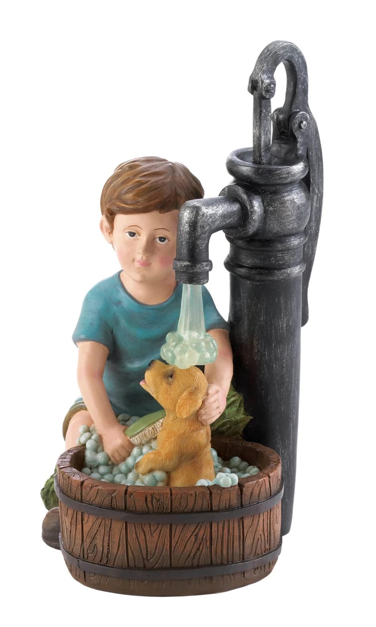 Boy and Dog Wash Solar Garden Light