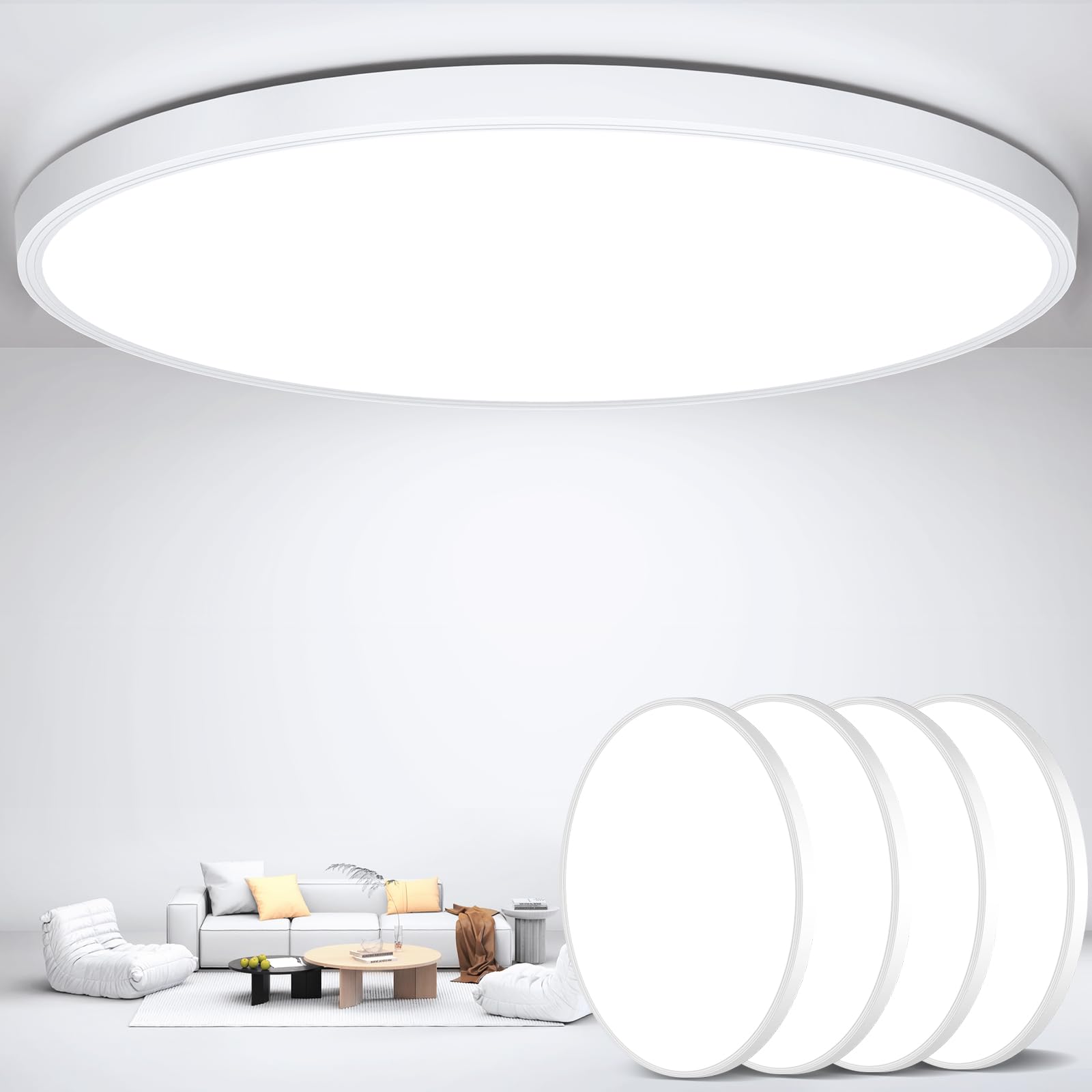 DEALGADGETS Flush Mount Ceiling Light Fixtures,12inch Flat led Light for Ceiling,6500K 3200LM Ultra Thin Round White Lamp for Be