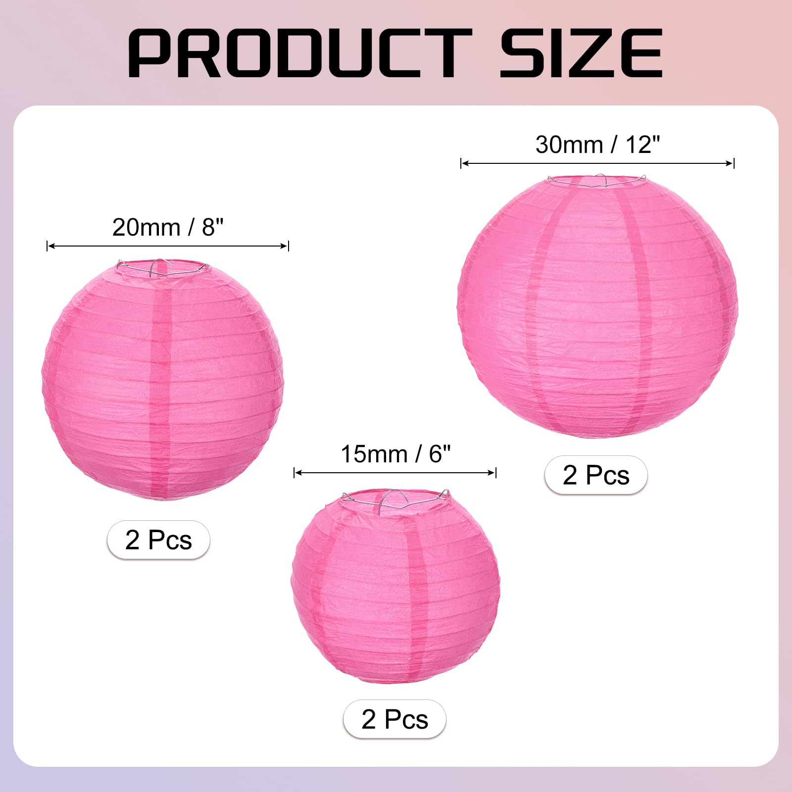 Meccanixity 6Pcs Paper Lanterns Decorative, 6'' 8'' 12'' Rose Red Round Hanging Lantern Chinese Lanterns For Home Decor, Birthda