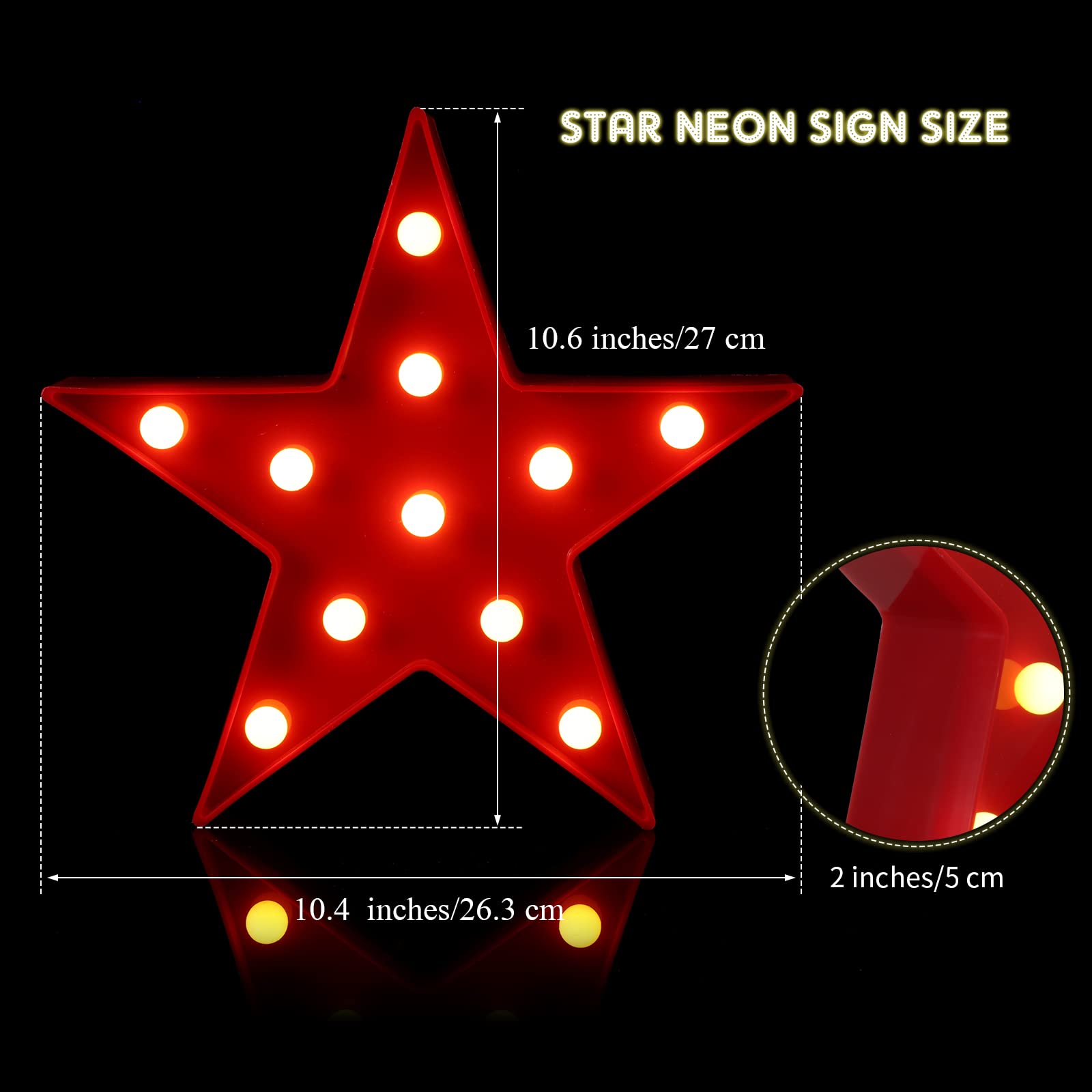 Tarpop 2 Pcs Star Plastic Night Light Battery Operated Led Marquee Light Star Sign Room Wall Lamp For Movie Night Supplies Carpet Party Decorations Christmas Theater(Red)