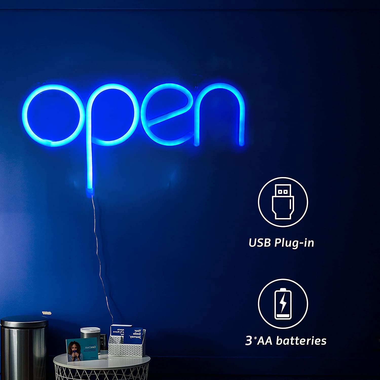 StarryMine LED Neon Open Sign, USB or Battery Powered, 13.8inx7.1in, Blue