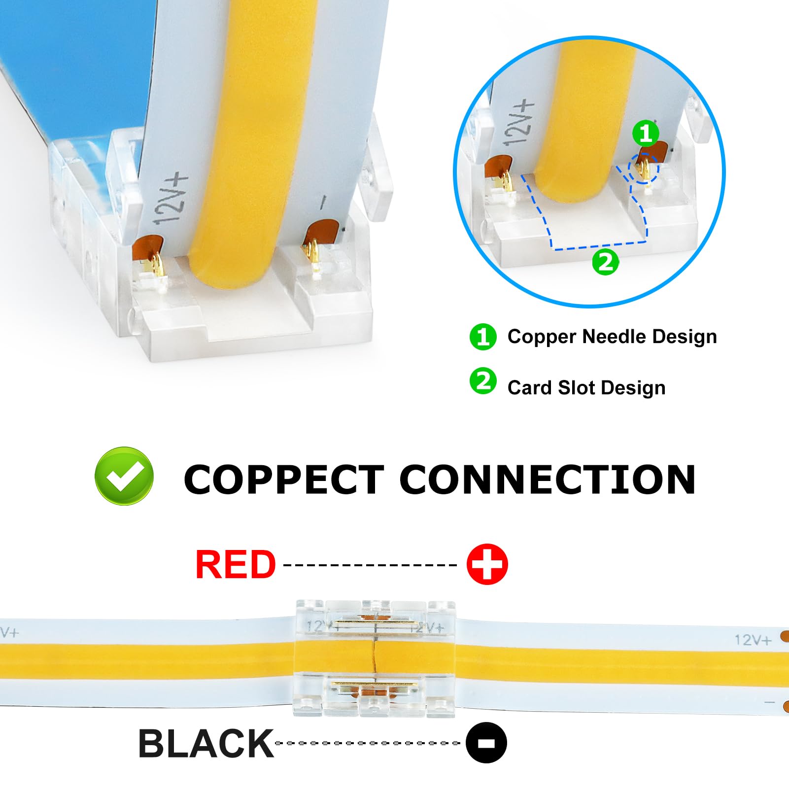 Lightingwill Led Connectors 2Pin 10Mm, 10 Pcs Strip To Wire Connector Transparent Solderless, Led Tape Light Connector No Dark A