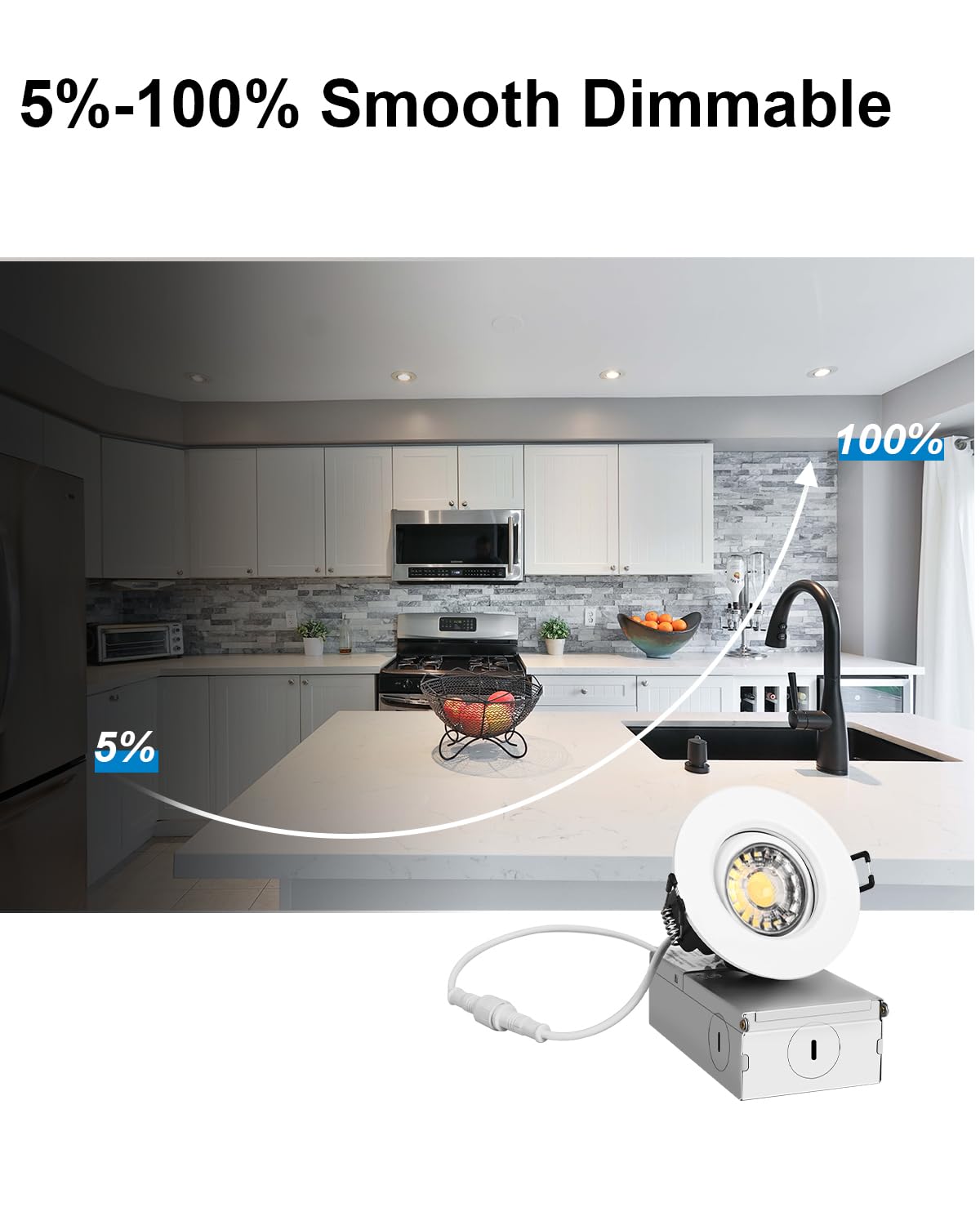 ZYC LED Recessed Lights 3 Inch 10 Pack Dimmable 8W 5 Color Options White Gimbal Model G-10P-3R ETL Listed