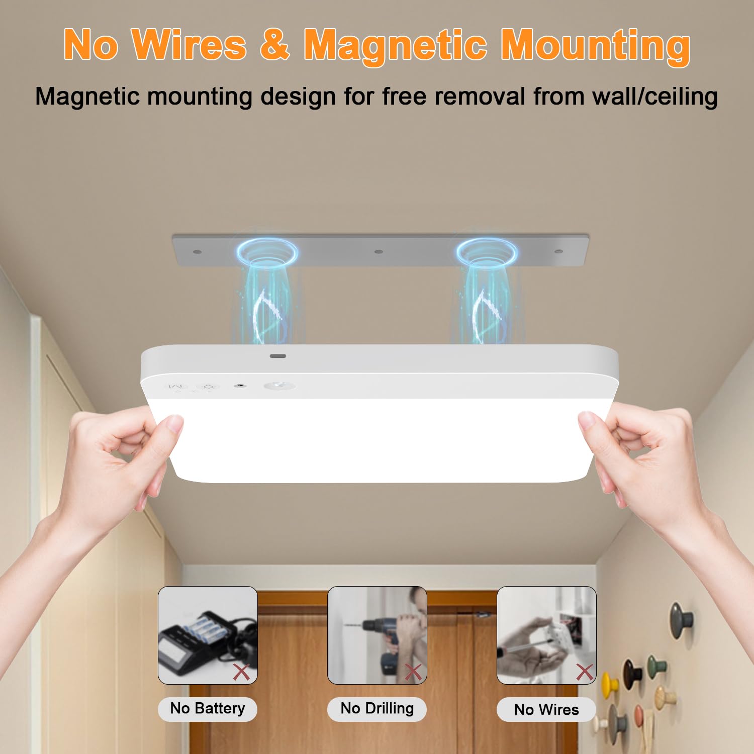 Toowell Rechargeable Closet Lights Motion Sensored - Magnetic Battery Operated Ceiling Lights With Remote, Wireless Sensor Ceili