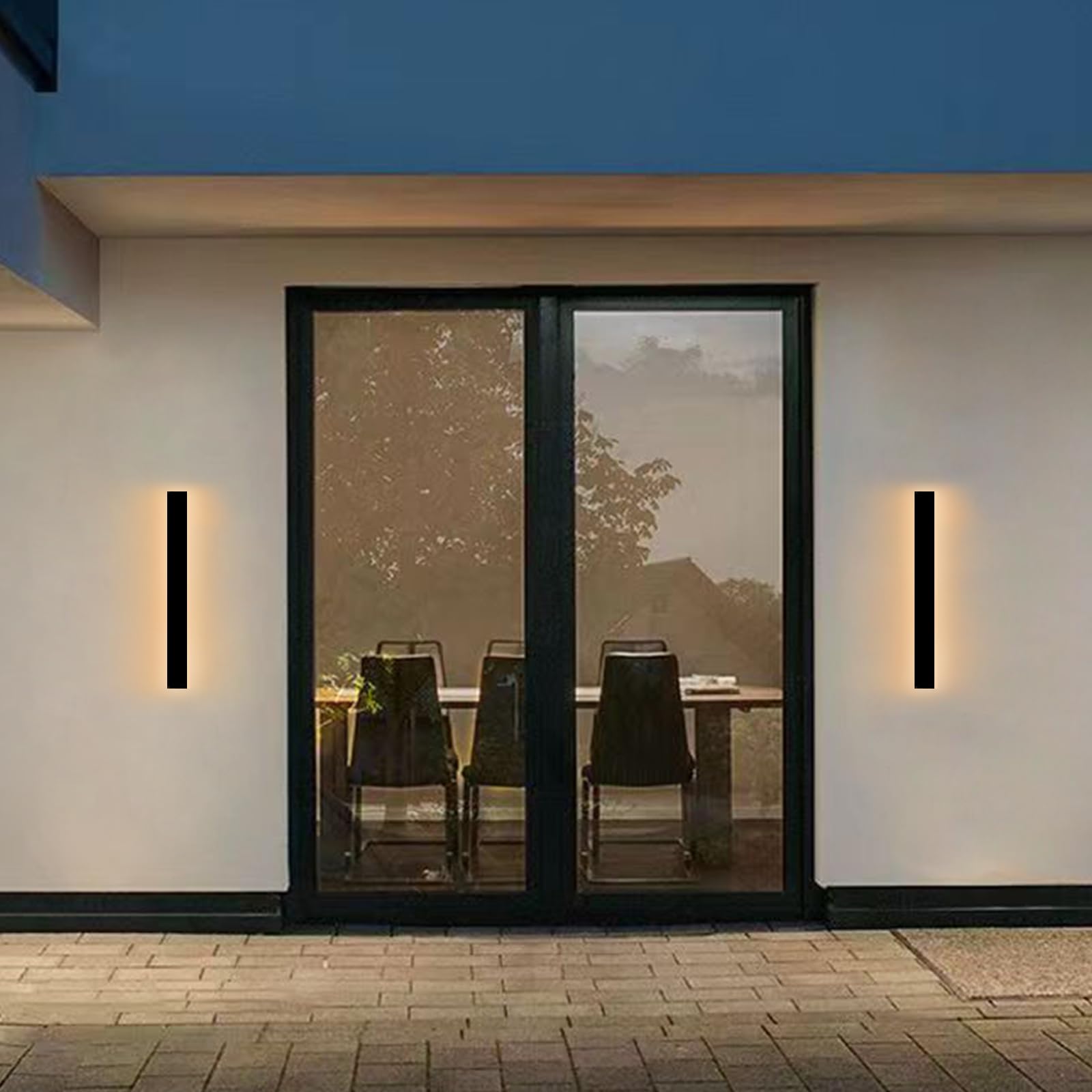 2 Pack 24Inch Outdoor Wall Light for House, Modern Black LED Wall Sconce, Linear Porch & Patio Wall Lights, Exterior Wall Sconce