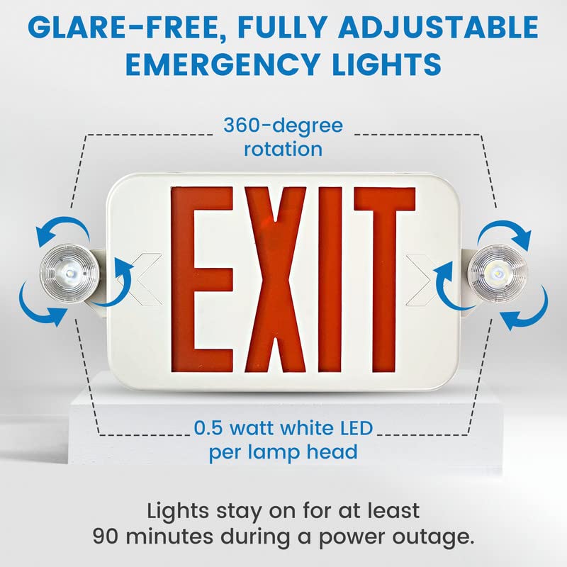 Ciata Lighting All Led Decorative Red Exit Sign & Emergency Light Combo With Battery Backup