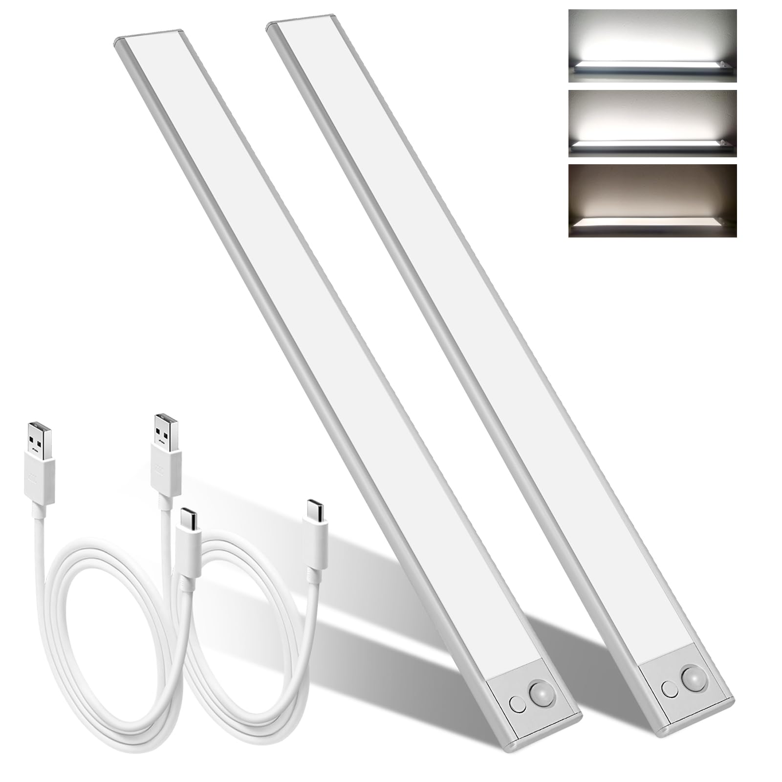 silingmo 15.7 Inch 148 LED Under Cabinet Lighting,3 Color Temperatures Dimmable Closet Lights Motion Sensored,3000mAh Battery Cl