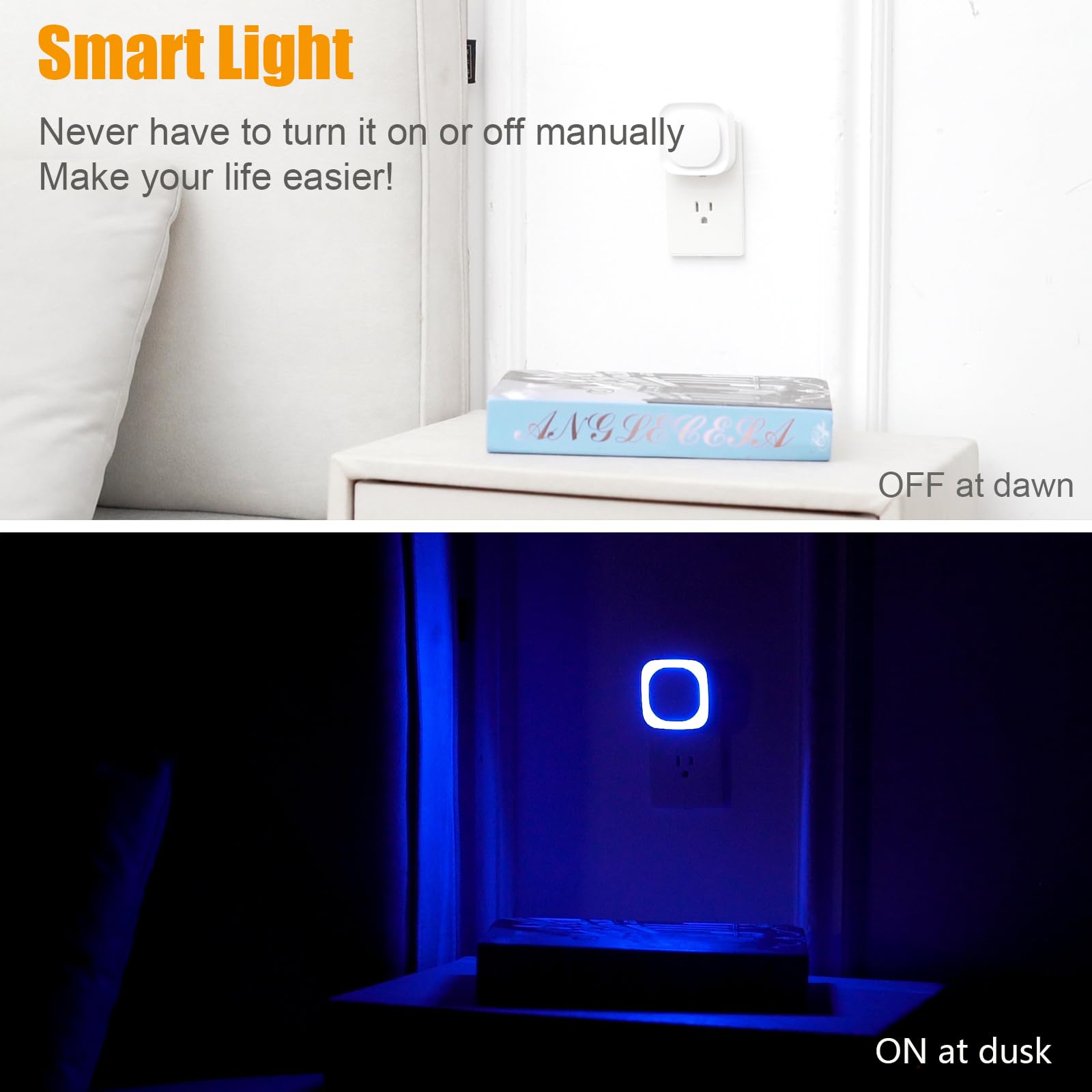 Yunlex 2 Pack Plug In Dimmable Night Light, Square Nightlight, Auto Dusk To Dawn Sensor, Led Wall Night Light, Soft Glow, Blue Night Light For Bathroom, Hallway, Stairs, Kitchen, Bedroom