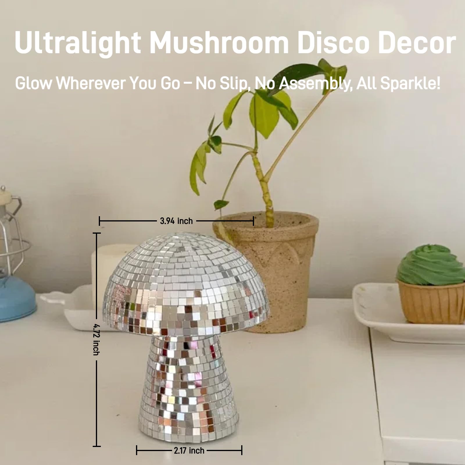 Yeehlmer Creative Mushroom Disco Ball For Party Table Decor Mirror Retro Handmade Disco Ball Mushroom Shape Home Art Decorations Bar Ornaments (Silver  Xs(4.7))