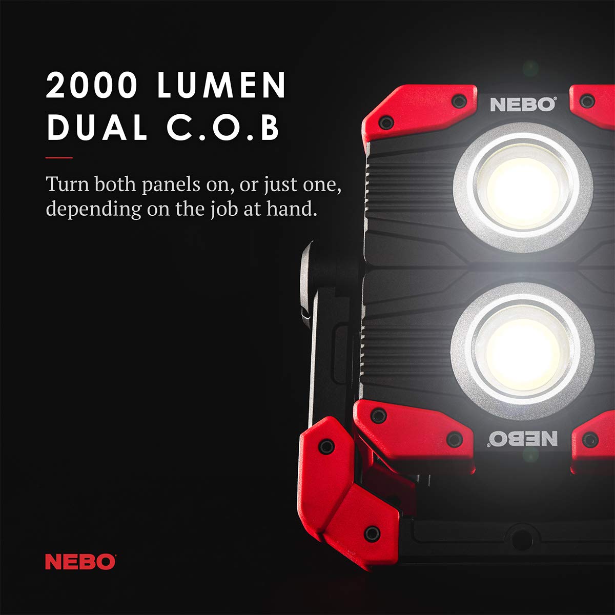 NEBO OMNI 2K Work Light - 2000 Lumen COB LED Flashlight, Portable Magnetic, USB Power Bank, Red and Black, Model WLT-0015
