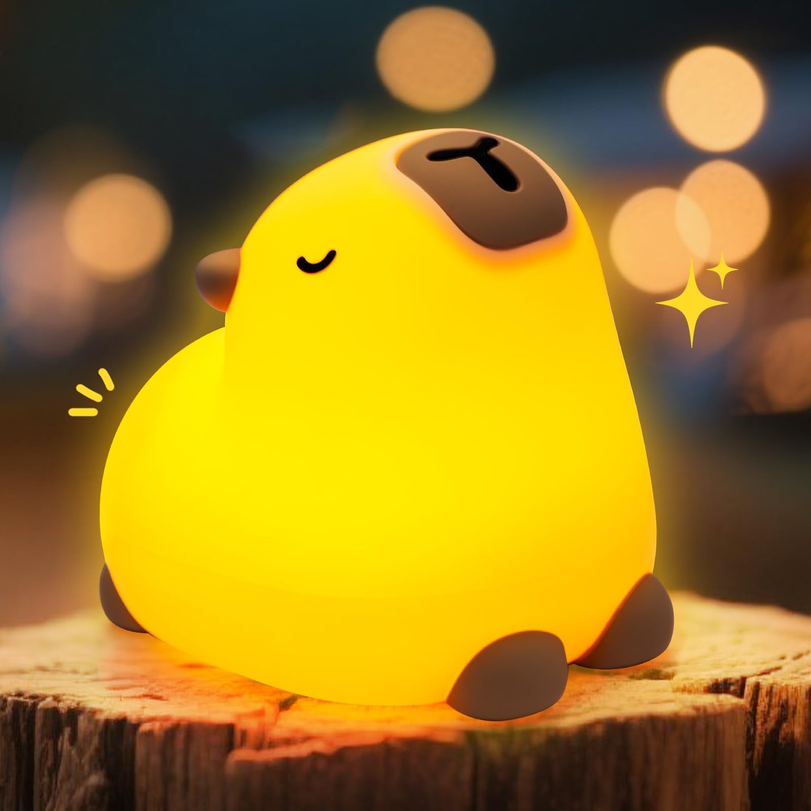 TCMOT Cute Capybara Night Light for Kids, 3-Level Dimmable Nursery Nightlight, Silicone Squishy Light Up Gifts, Rechargeable Bed