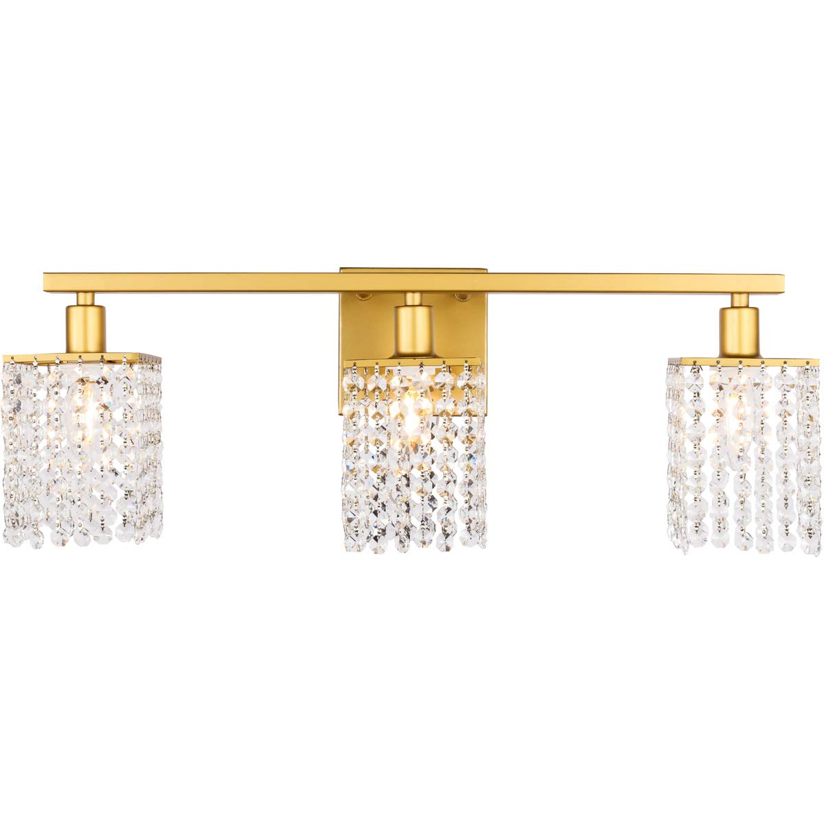 Living District Phineas Midcentury Modern 3 Light Bathroom Wall Sconce in Brass and Clear Crystals