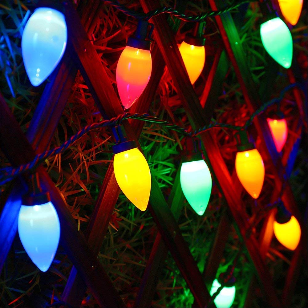 Multi Color C9 Big Bulbs Classic Christmas Lights 50 Led 32Ft Indoor Outdoor Home Yard Xmas Tree Decorations (Multi Color - 50Le
