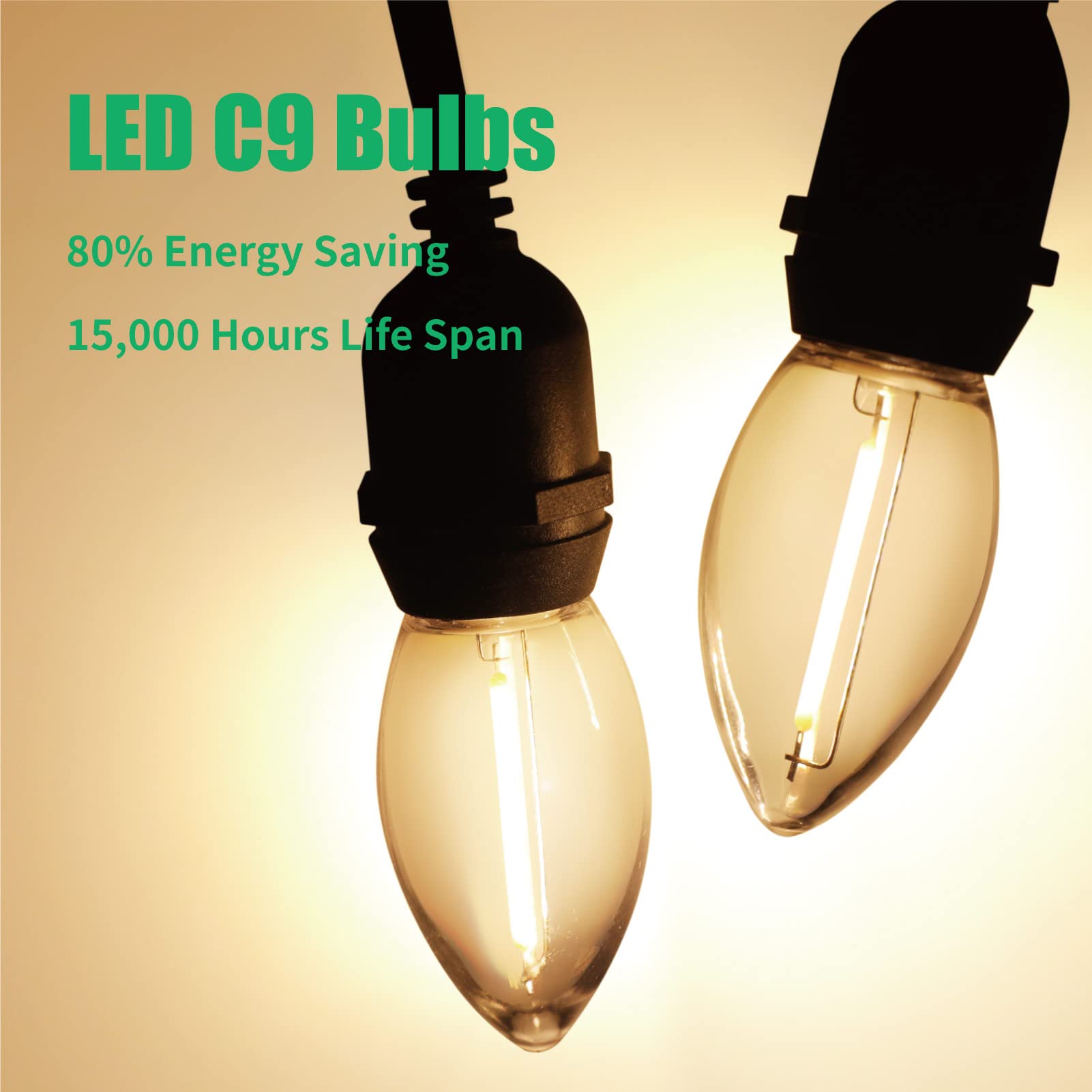 Meconard C9 Led Replacement Christmas Light Bulb, 25 Pack C9 Shatterproof Led Bulbs For Christmas Outdoor String Lights, E17 Int