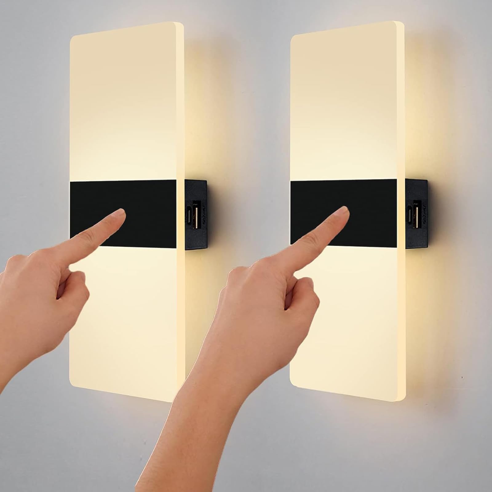 Ankboy Rechargeable Led Wall Lights Set Of 2, Battery Operated, Usb Charging, Warm White