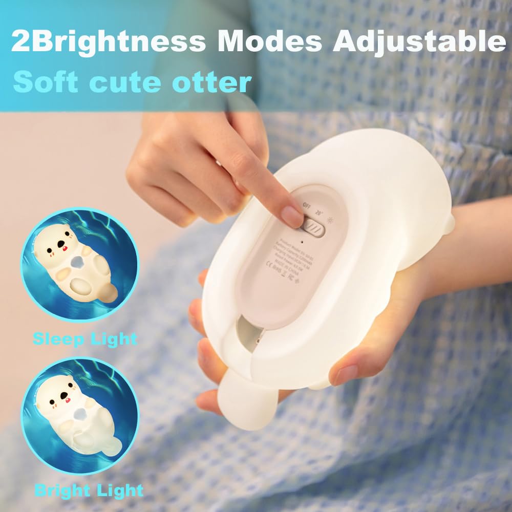 KangTen CHEN Cute Otter Night Light - Silicone USB Rechargeable Lamp for Kids, Touch Control, White, Model DS-AX-011