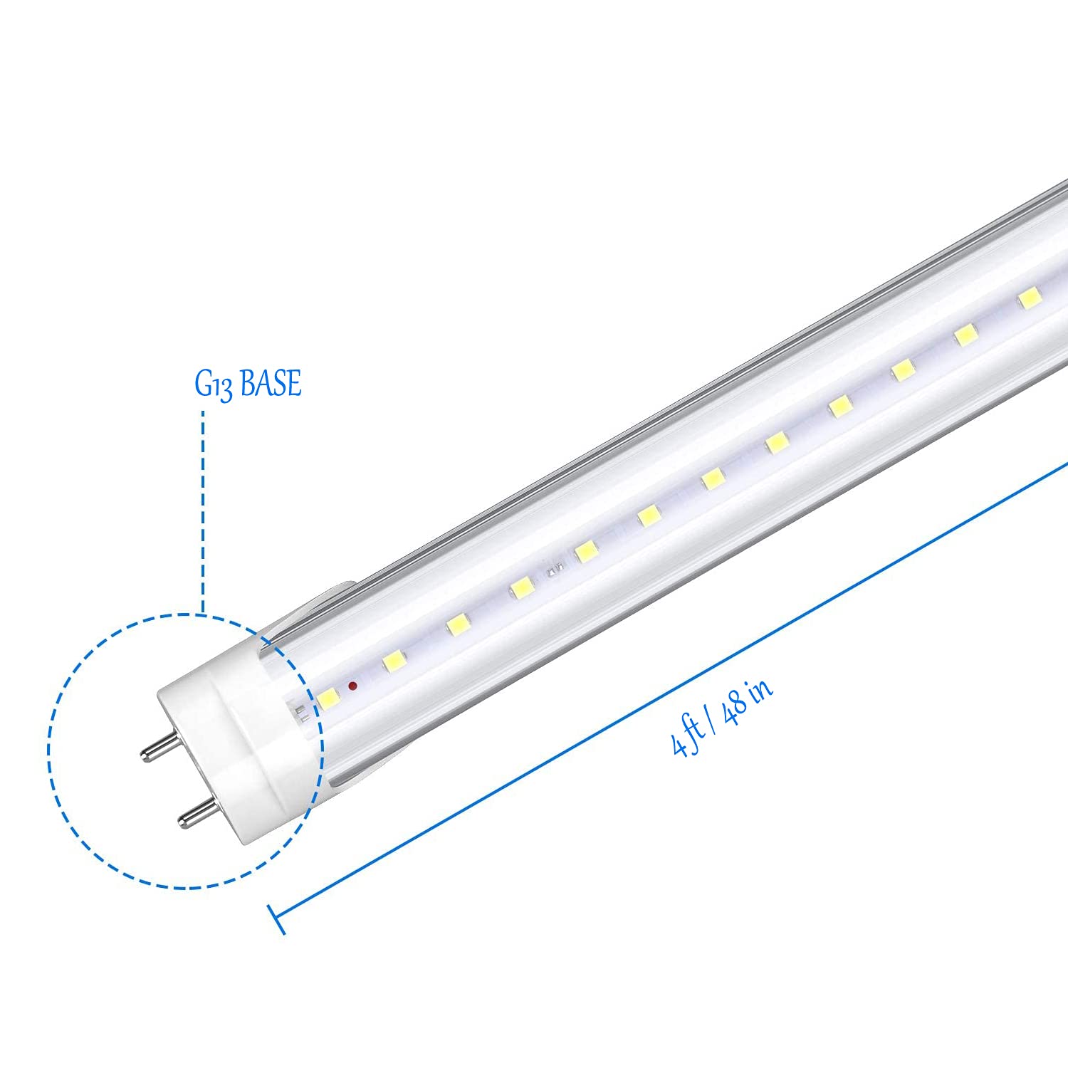 Hminled T8 Led Light Tube 4 Ft 22W 6000K 85-265V Double-Ended Bypass Ballast Clear Cover G13 Lighting  10-Pack