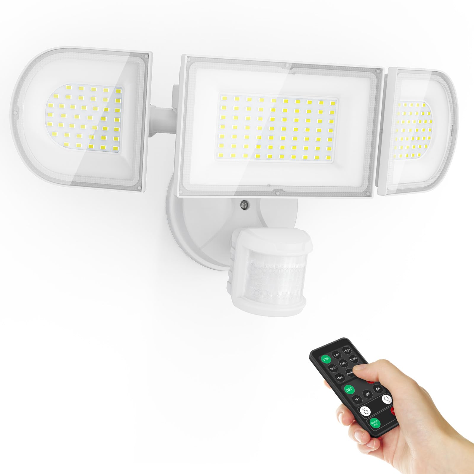 Imaihom 150W Motion Sensor Outdoor Lights  15000Lm Led Security Lights Motion Sensor Light Outdoor  3 Adjustable Heads Led Flood Light  Group Remote Control  3 Mode Ip65 Floodlight For Yard(White)