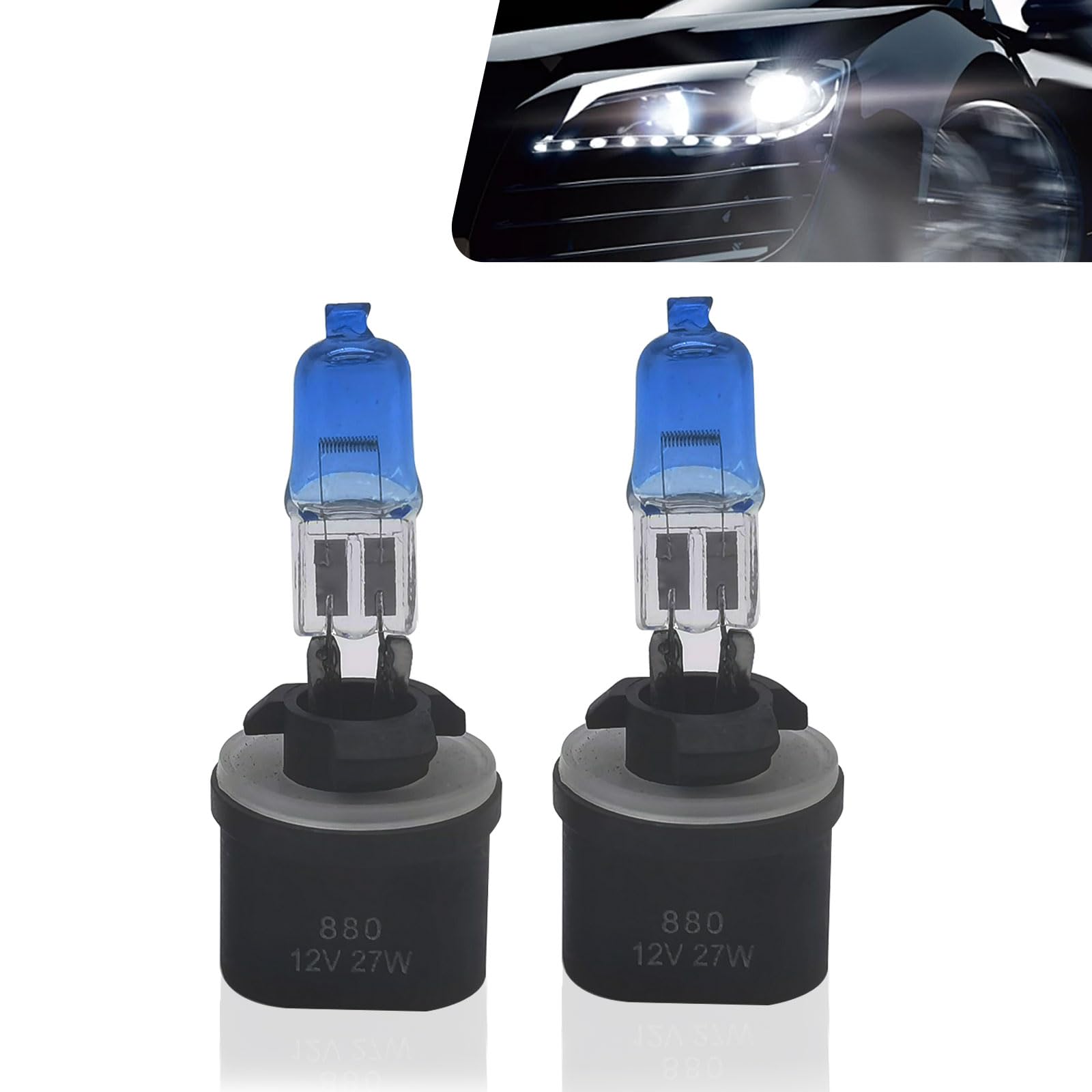 Flygun Halogen Bulbs - 100W Front Fog Light, 2 PCS, White #880, Model FUNLED1702WH-880-2PS, Universal Fit for Cars, Trucks,