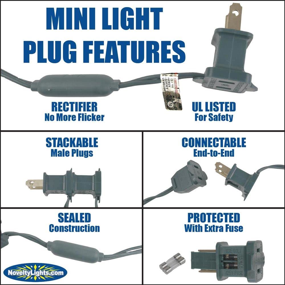 Novelty Lights 50 Light LED Mini Light Set, Warm White, Green Wire, 11 Feet, Model MRD-25B-2, Outdoor Party Patio String Lights