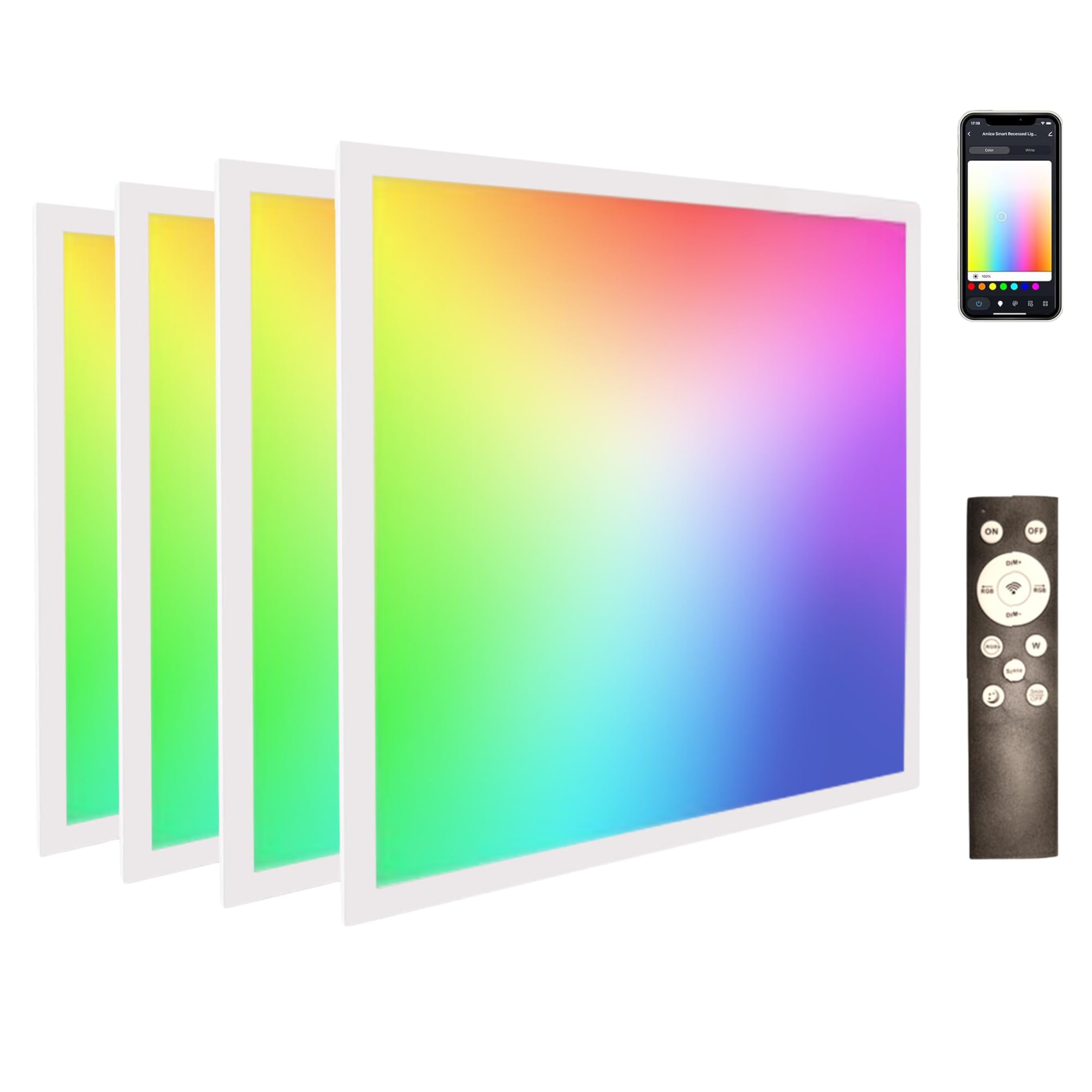 2X2 Ft Led Rgbw 5000K Multicolor Flat Panel Light Remote & App Controlled 40W 4400Lm Color Changing Led Panel Light Smart Wi-Fi 