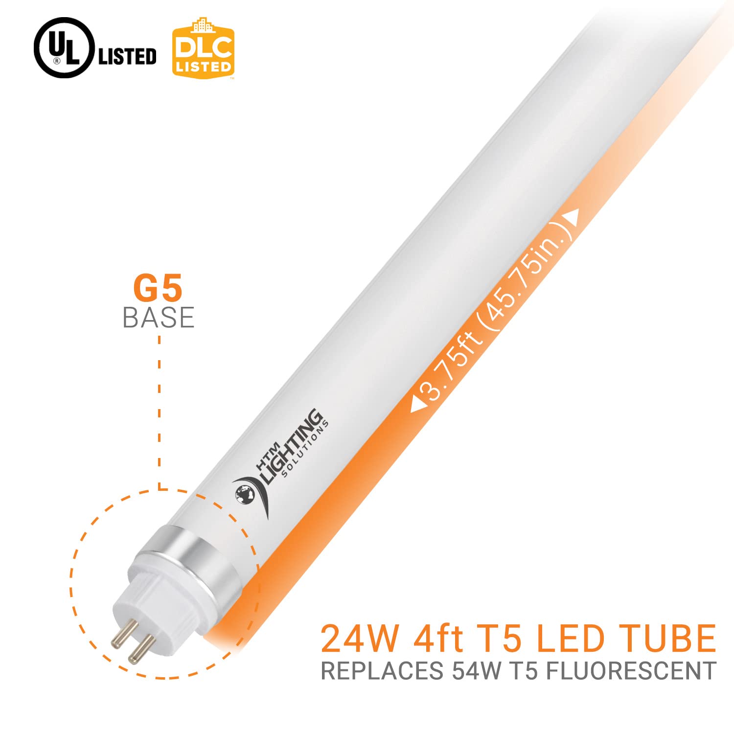 4Ft 24W T5 High Output Led Tube Light, 45.75'', F54T5 Equal, 4000K (Natural White), Frosted Lens, 3300 Lm, G5 Mini Base, 100-277