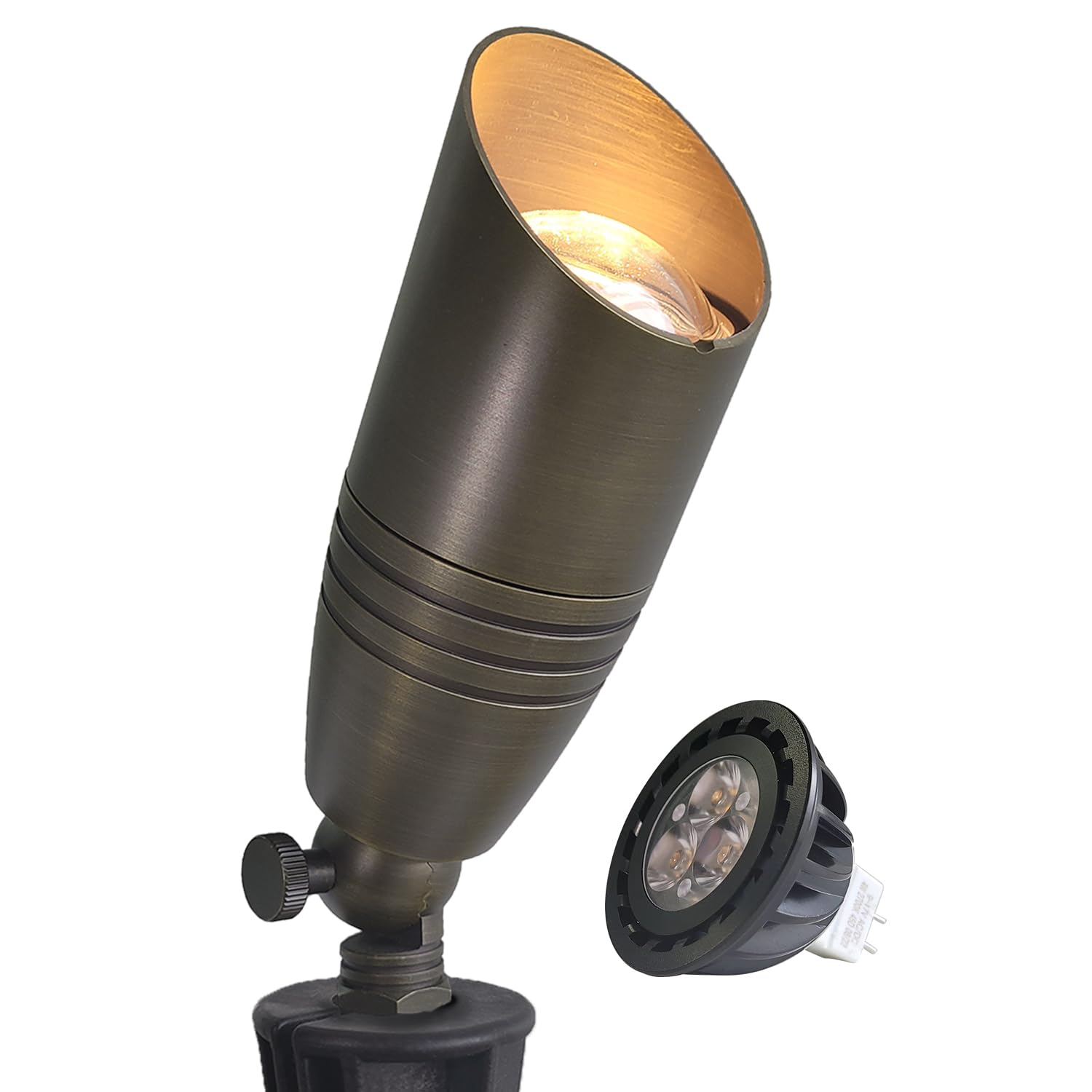 Coloer Die-Cast Brass Landscape Spotlights Outdoor With 5W Aluminum Housing Led Mr16 Bulb 2700K 450Lm,12V Ac/Dc Low Voltage Lighting, Outdoor Directional Up Light, Spot Lights For Yard(102B,1 Pack)