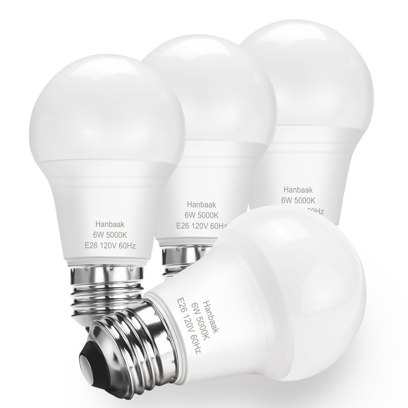 Hanbaak E26 Led Bulb, 40W Equivalent Light Bulb, 6W Medium Screw Base Bulb, Non-Dimmable, Daylight White 5000K 4 Packs