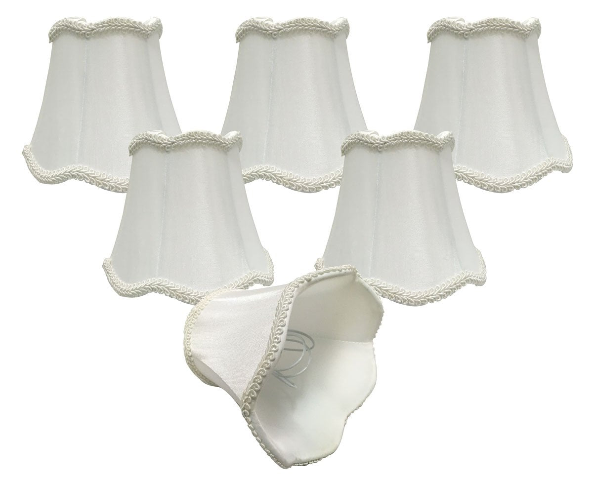 Royal Designs Clip on Scalloped Bell Chandelier Lamp Shade, 3x5x4.5 inches, Fabric, White, Model CSO-1027-5WH-6, 6