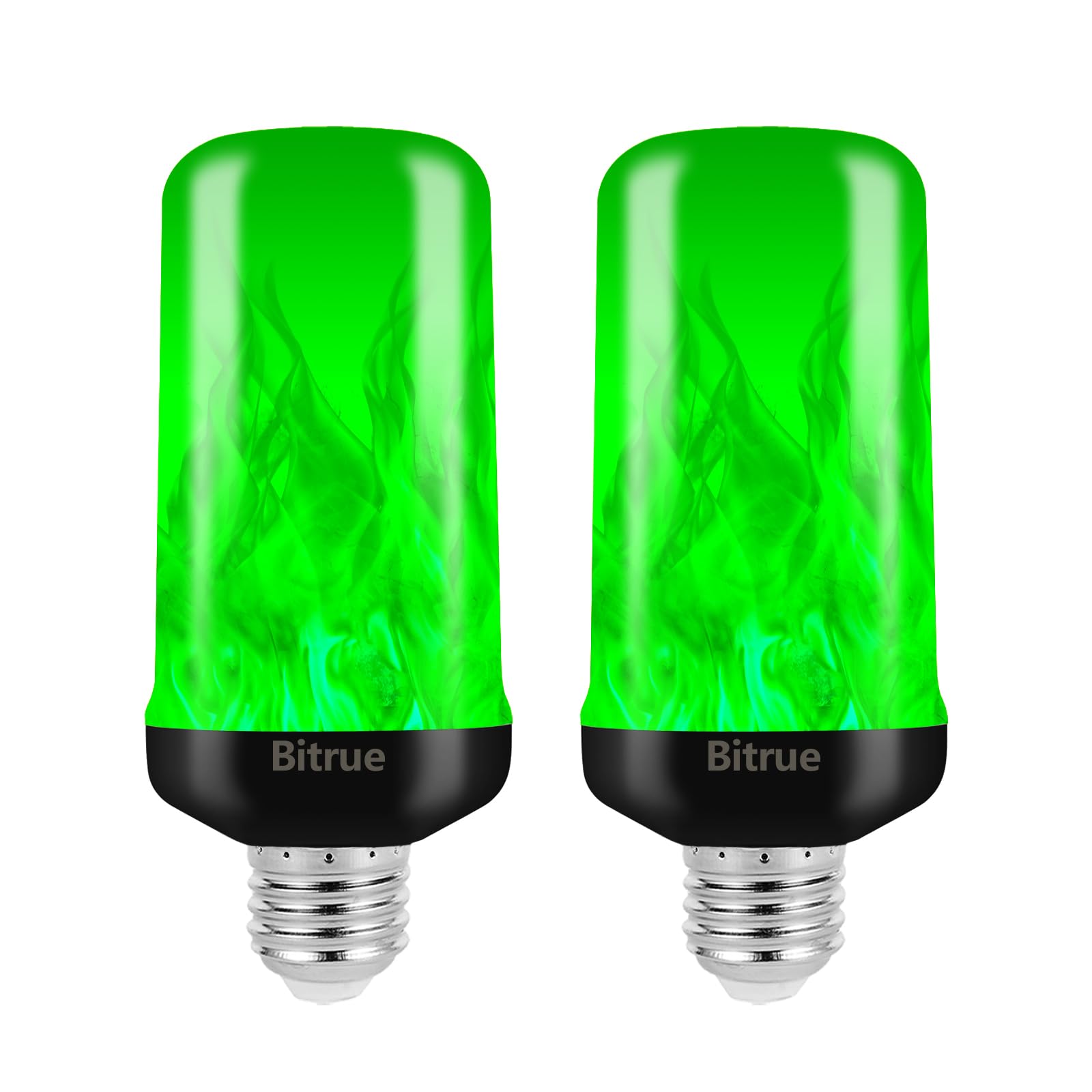 Bitrue Led Flame Light Bulbs, 4 Modes Green Flame Effect Bulbs, E26 Base Fire Light Bulb With Gravity Sensor, Flickering Light B