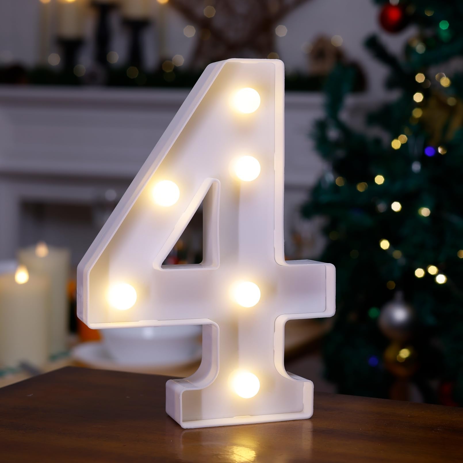 LED Marquee Sign Light Up Letters, Alphabet Light Up Letters Sign, Battery Powered LED Letter Lights for Night Light, Wedding, Birthday, Party, Christmas or Home Decor (Number 4)
